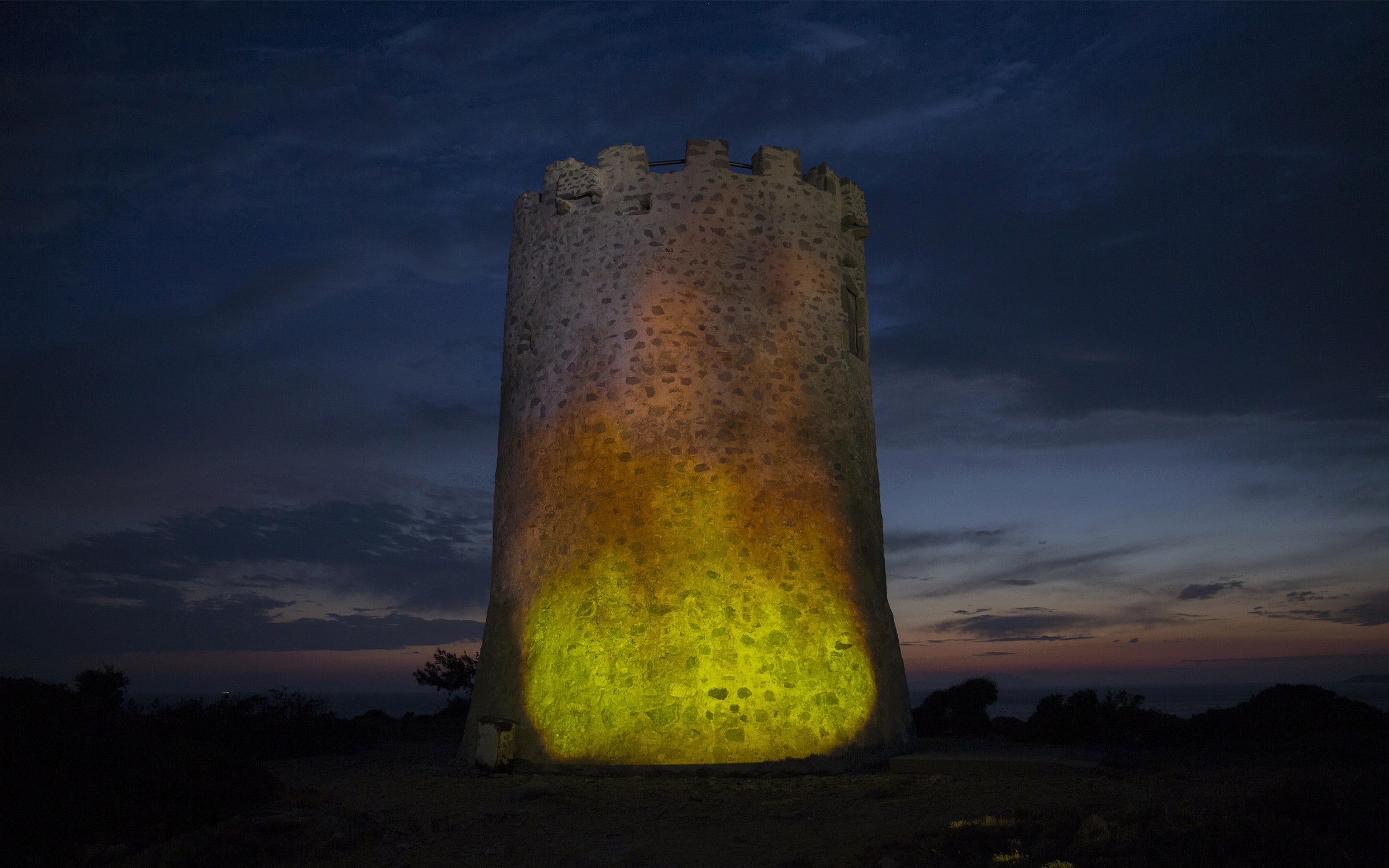 Serapis Maritime, Untitled, 2022. Video projection on Vigla of PachiI, Chios, 2022. Photograph by Thanassis Gatos for DEO projects.