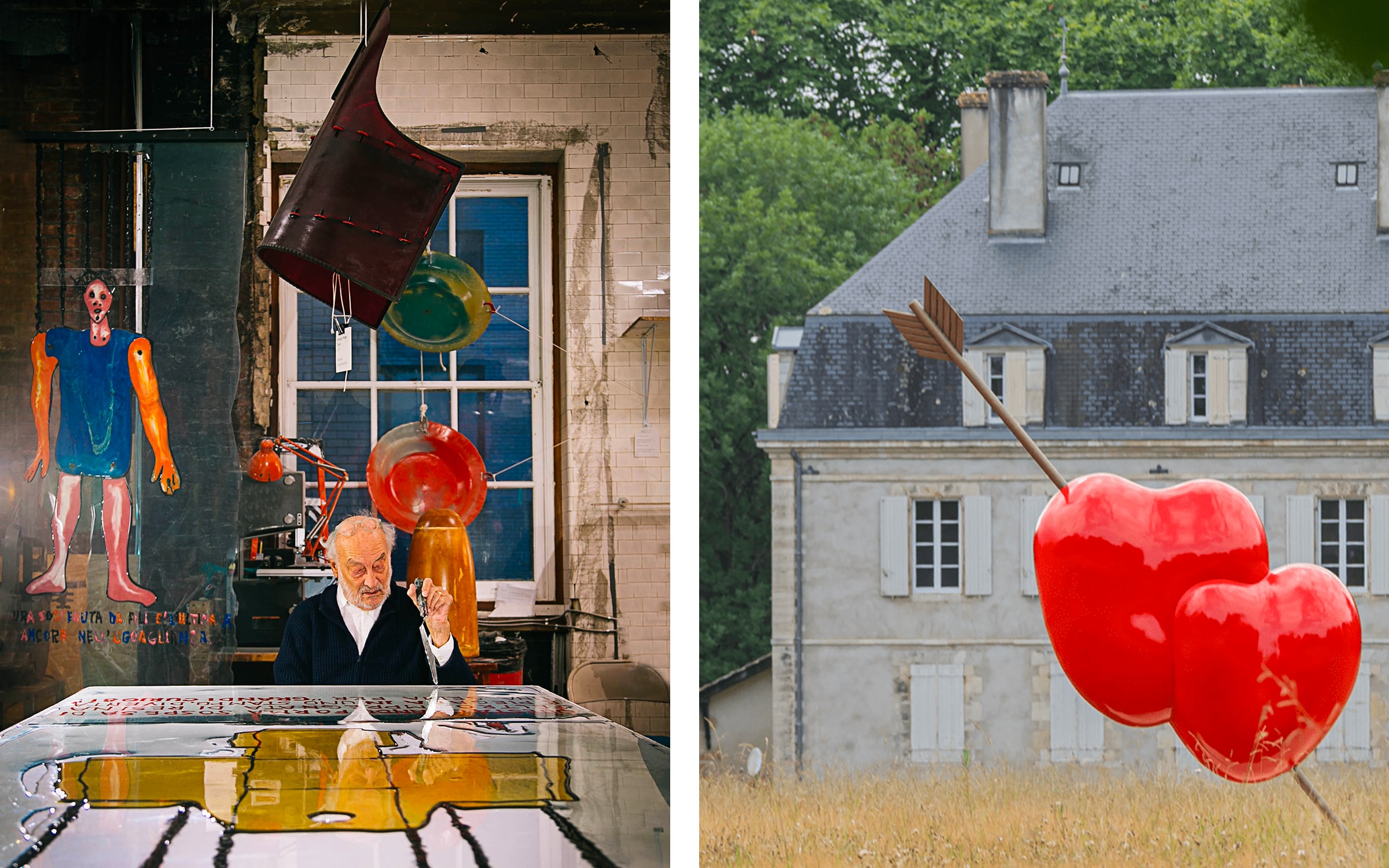 Left: Gaetano Pesce. Courtesy of Olga Antipina @ Salon 94 Design. Right: Gaetano Pesce, Double Heart, 2022. Courtesy of the artist and Champ Lacombe Gallery.