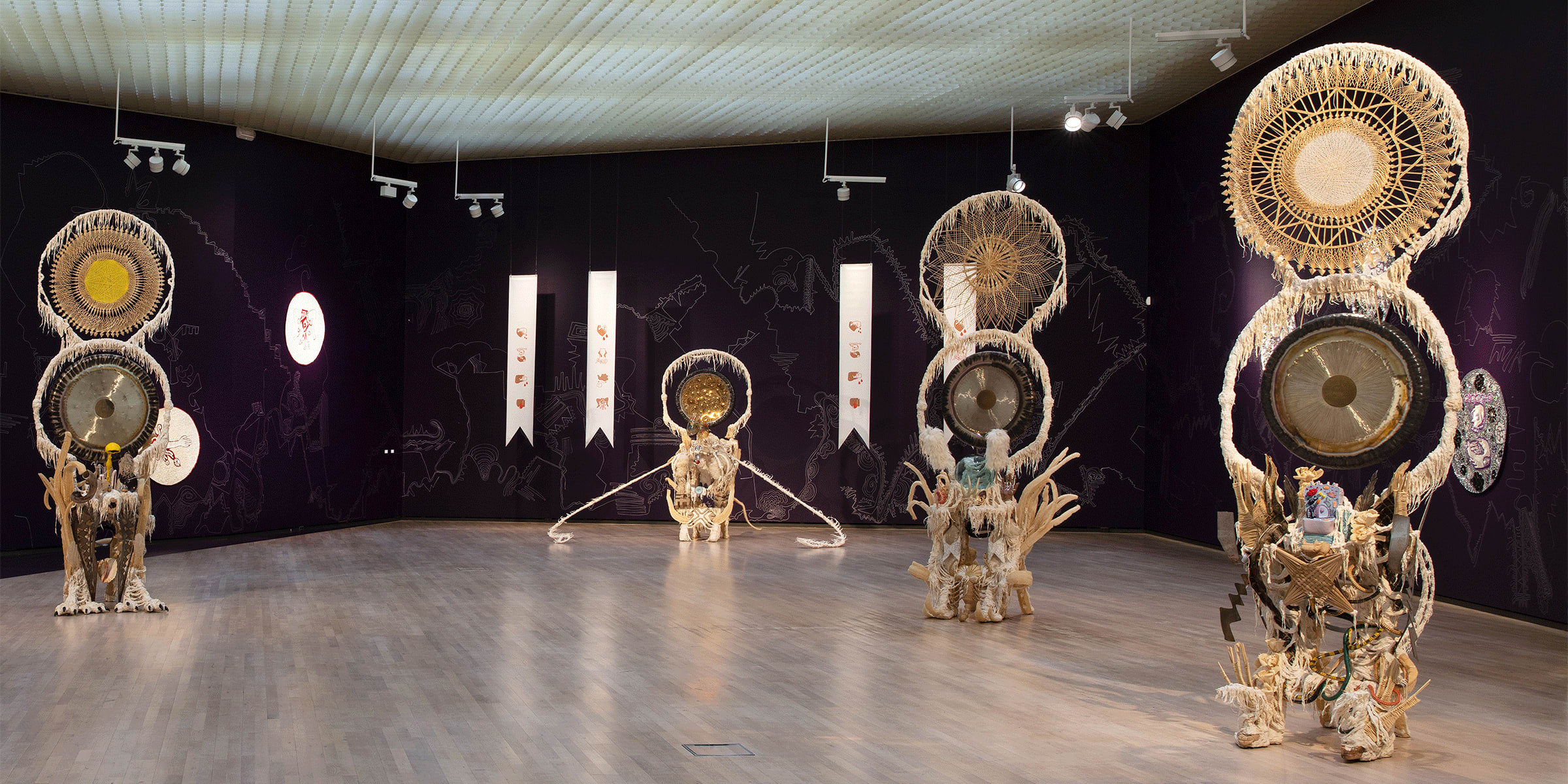 Installation view of Guadalupe Maravilla’s exhibition ‘Sound Botánica’, Henie Onstad Kunstsenter, Høvikodden, 2022. Photograph by Christian Tunge. Courtesy of the artist, P·P·O·W, and Henie Onstad Kunstsenter.