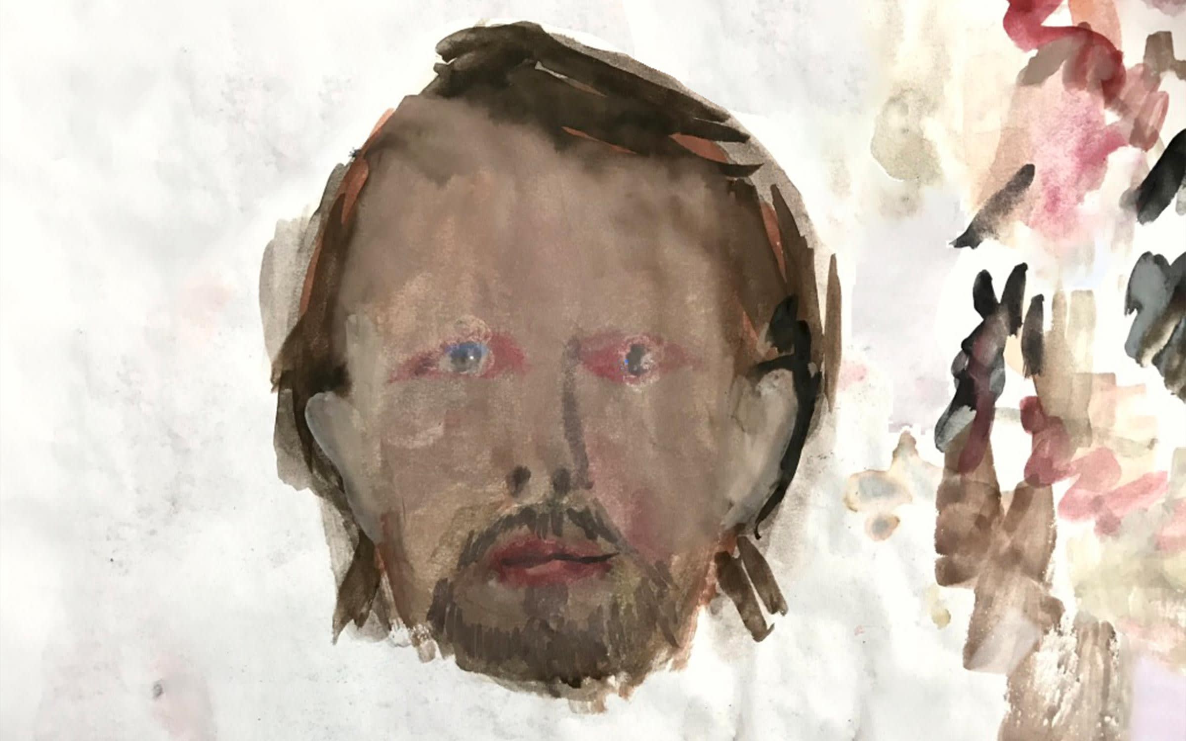 Guillermo Kuitca, Self portrait, 2017, watercolor on paper, 29,7 x 42 cm. Courtesy the artist and Hauser & Wirth.