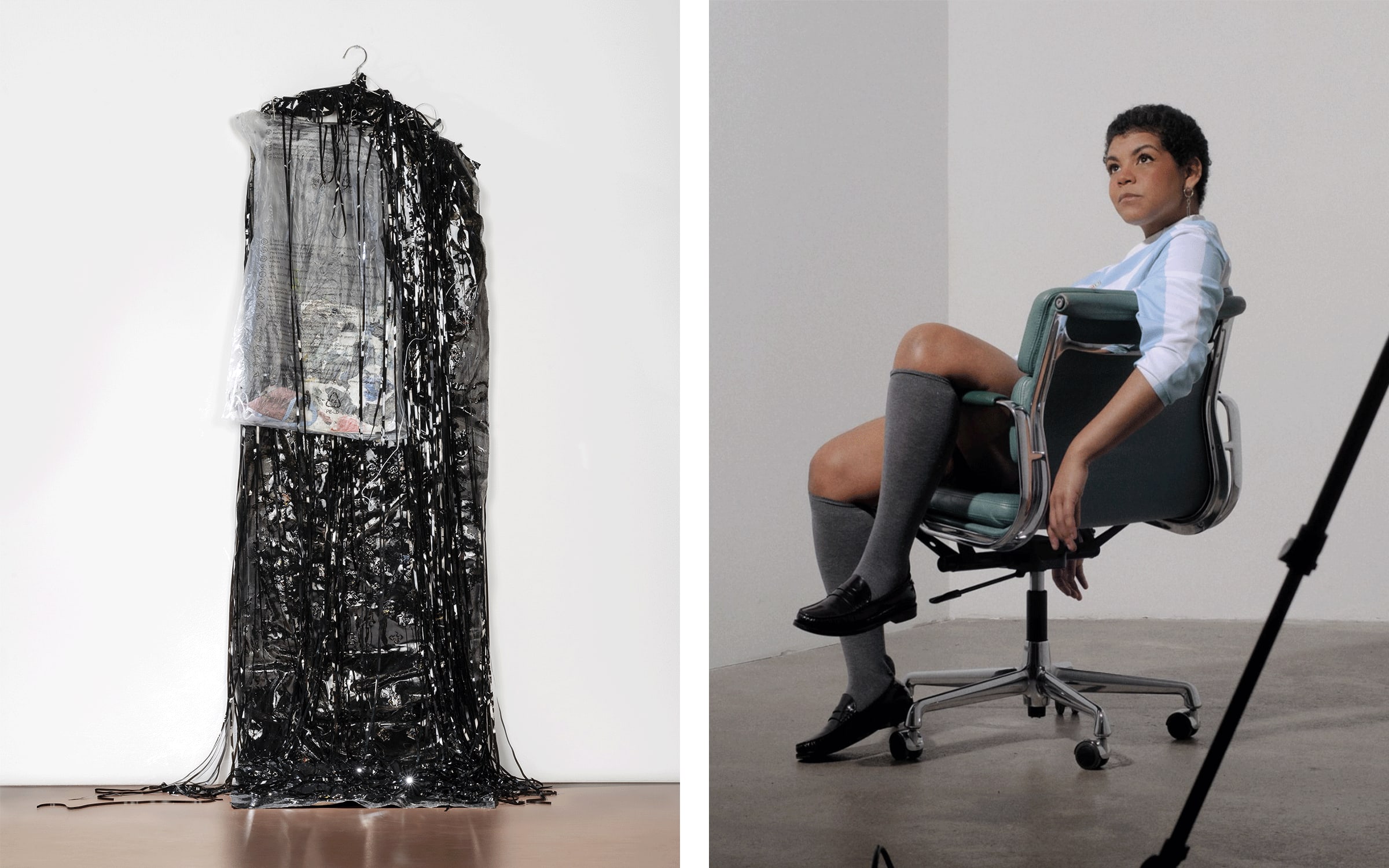 Left: Jasmine Gregory, Own Nothing and Own Nothing, 2023. Courtesy of the artist, Karma International, Zurich, and Soft Opening, London. Right: Jasmine Gregory. © Julian Lee-Harather