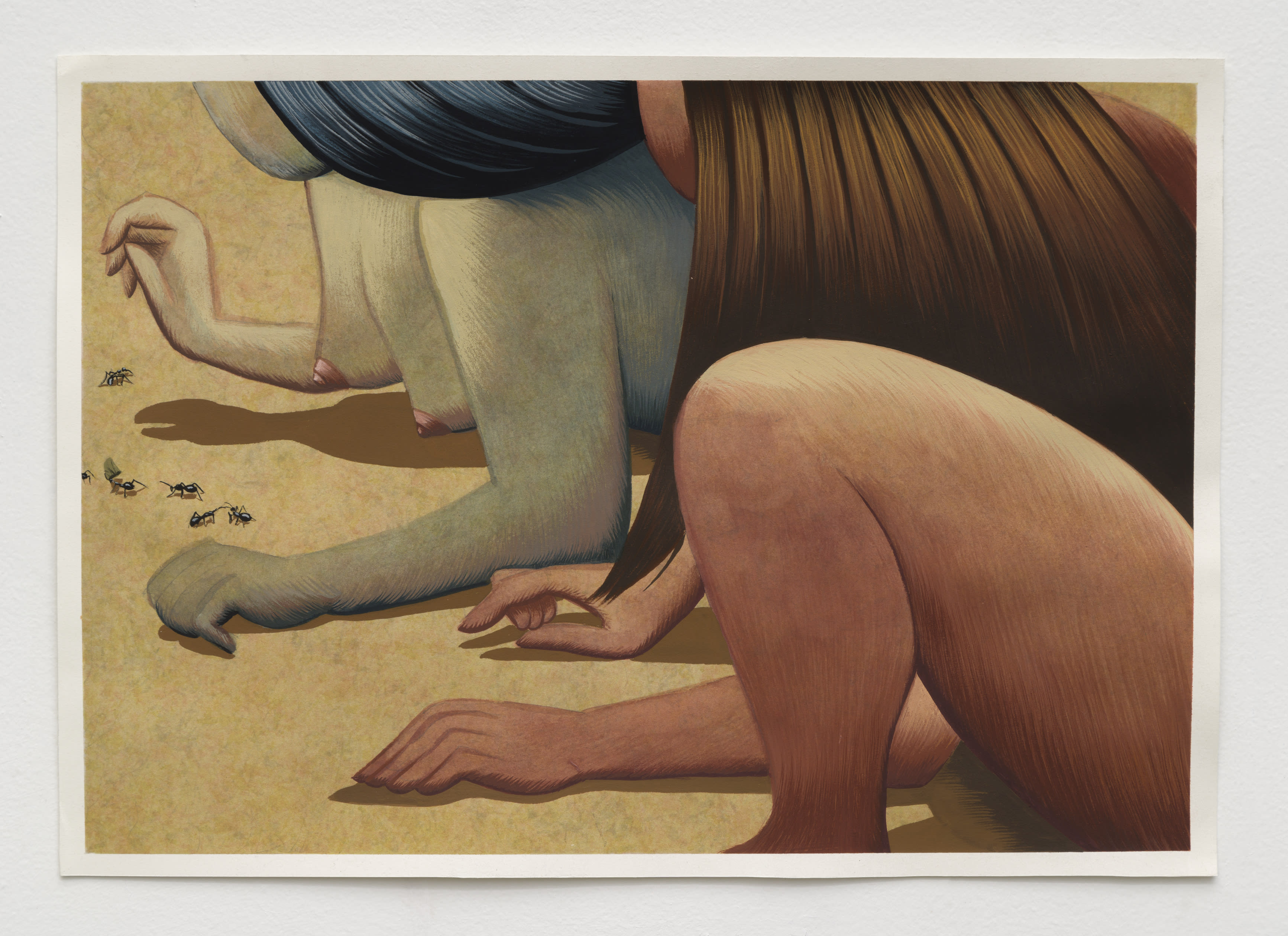 左：《Weinende Frau》（1997），托馬斯.舒特，作品於沙尼市中心展出，圖片由Pietro Spartà藝廊提供；右：Pietro Spartà於托馬斯.舒特作品前，拍攝於2022年9月，照片由Louis Canadas為藝+巴黎：由巴塞爾藝術展呈獻拍攝