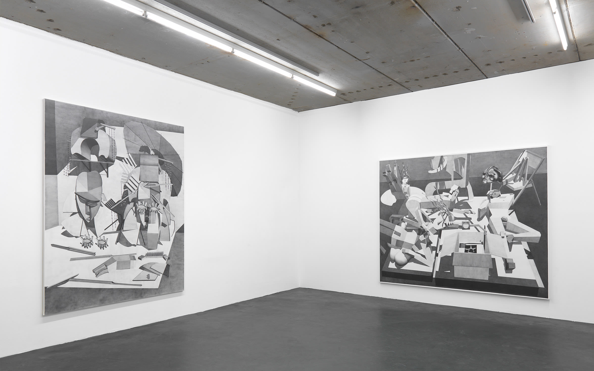 Installation view of Avery Singer's exhibition ‘The Artists’ at Kraupa- Tuskany Zeidler, Berlin, 2013. Courtesy of the artist and Kraupa-Tuskany Zeidler, Berlin. Photo by Roman März.