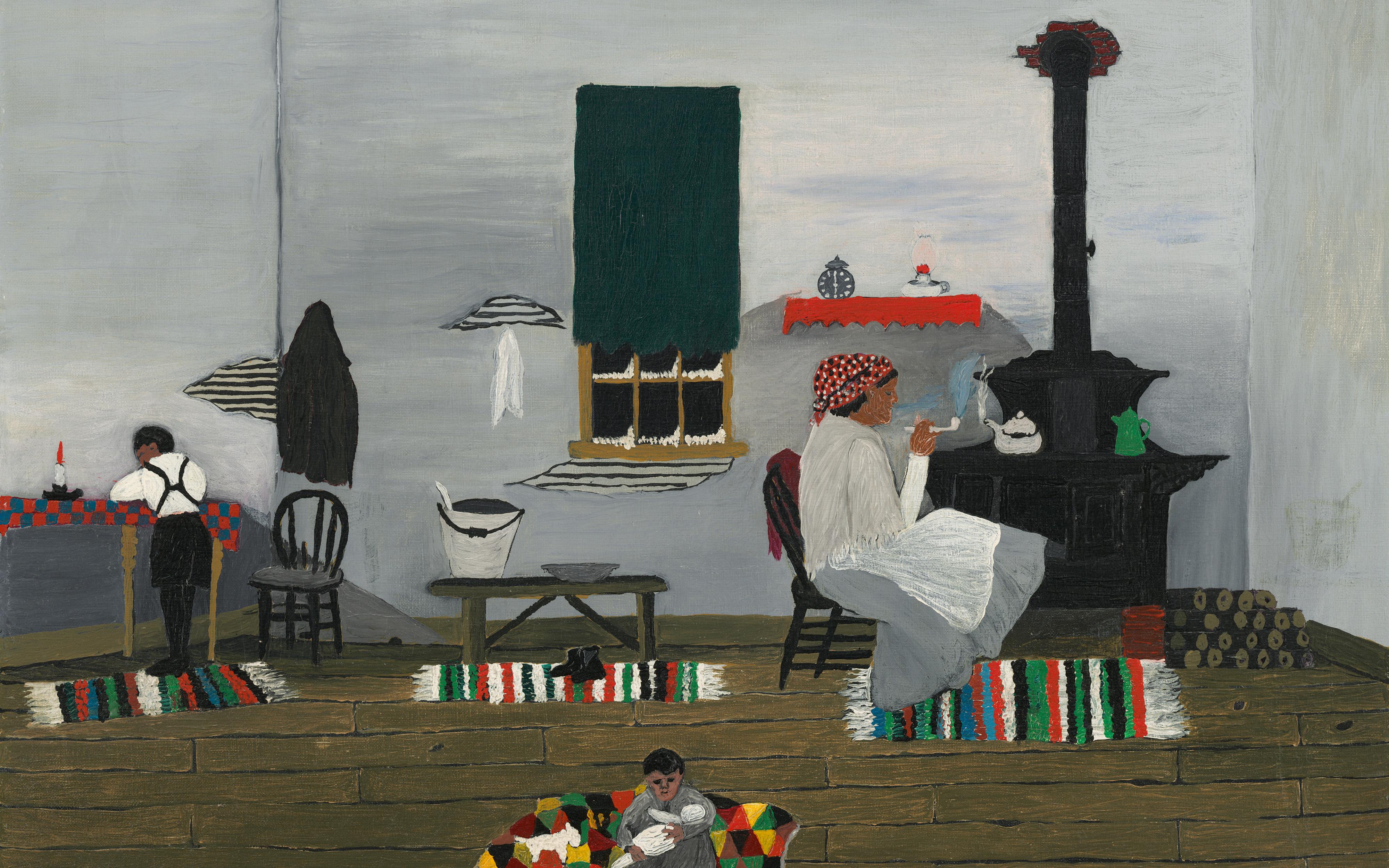 Horace Pippin, Interior, 1944, from the National Gallery of Art, Washington, D.C., gift of Mr. and Mrs. Meyer P. Potamkin, currently featured in 'Outliers and American Vanguard Art,' currently on view at the Los Angeles County Museum of Art through March 17, 2019.