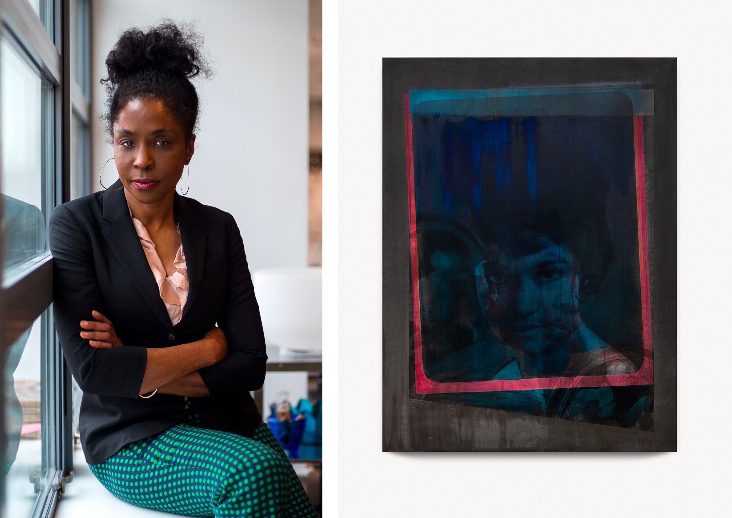 Left: Lorna Simpson. Right: Lorna Simpson, NYC Story, 2023. © Lorna Simpson. Courtesy of the artist and Hauser & Wirth. Photographs by James Wang.