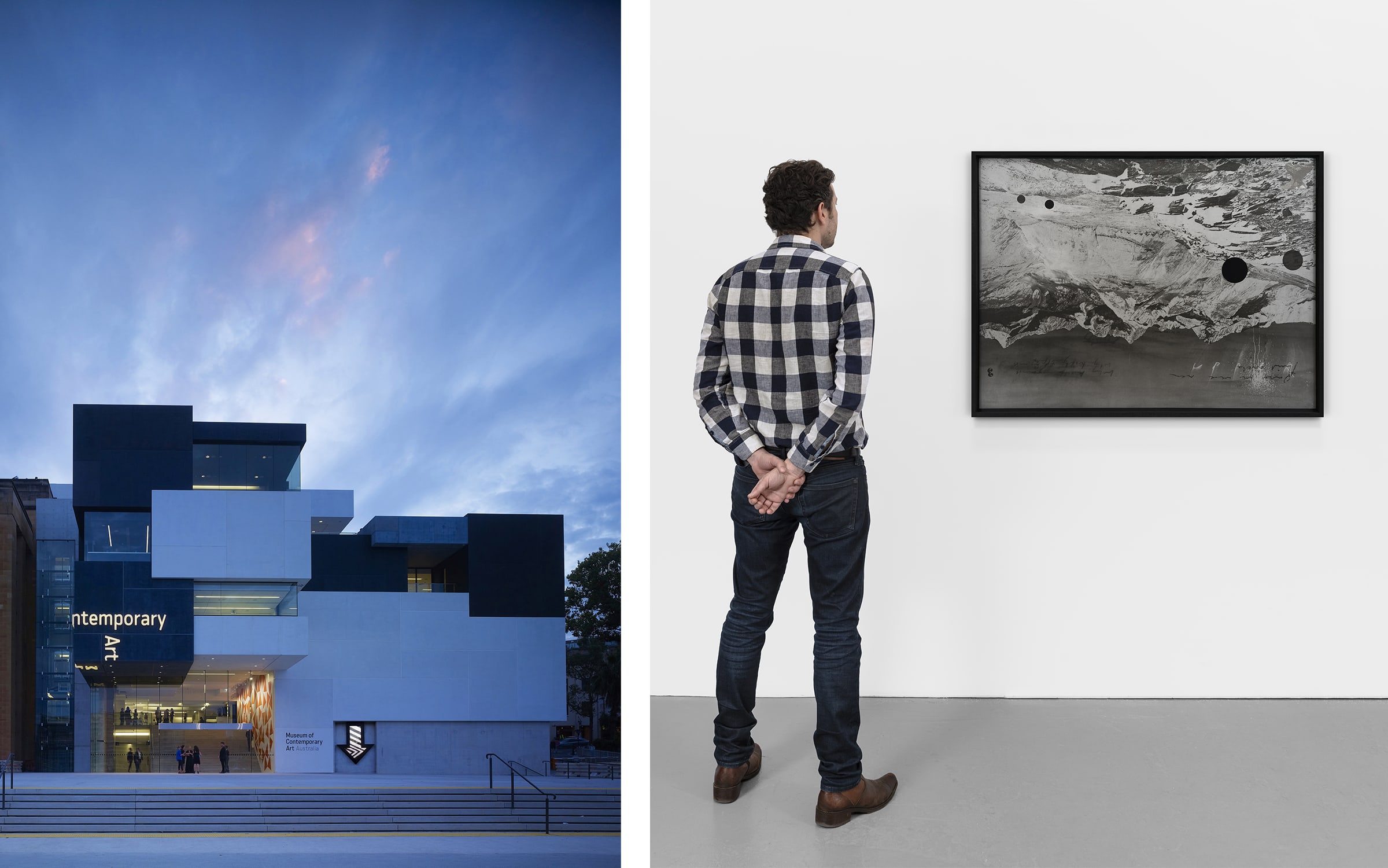 Left: Image courtesy the Museum of Contemporary Art Limited. Photograph by Brett Boardman. Right: Tacita Dean, Inferno (detail), 2021, installation view, Marian Goodman Gallery, New York, 2021. Image courtesy the artist and BORCH Editions. Photograph by Alex Yudzon. Tacita Dean's solo exhibition at the Museum of Contemporary Art Australia is on view until 3 March 2024.