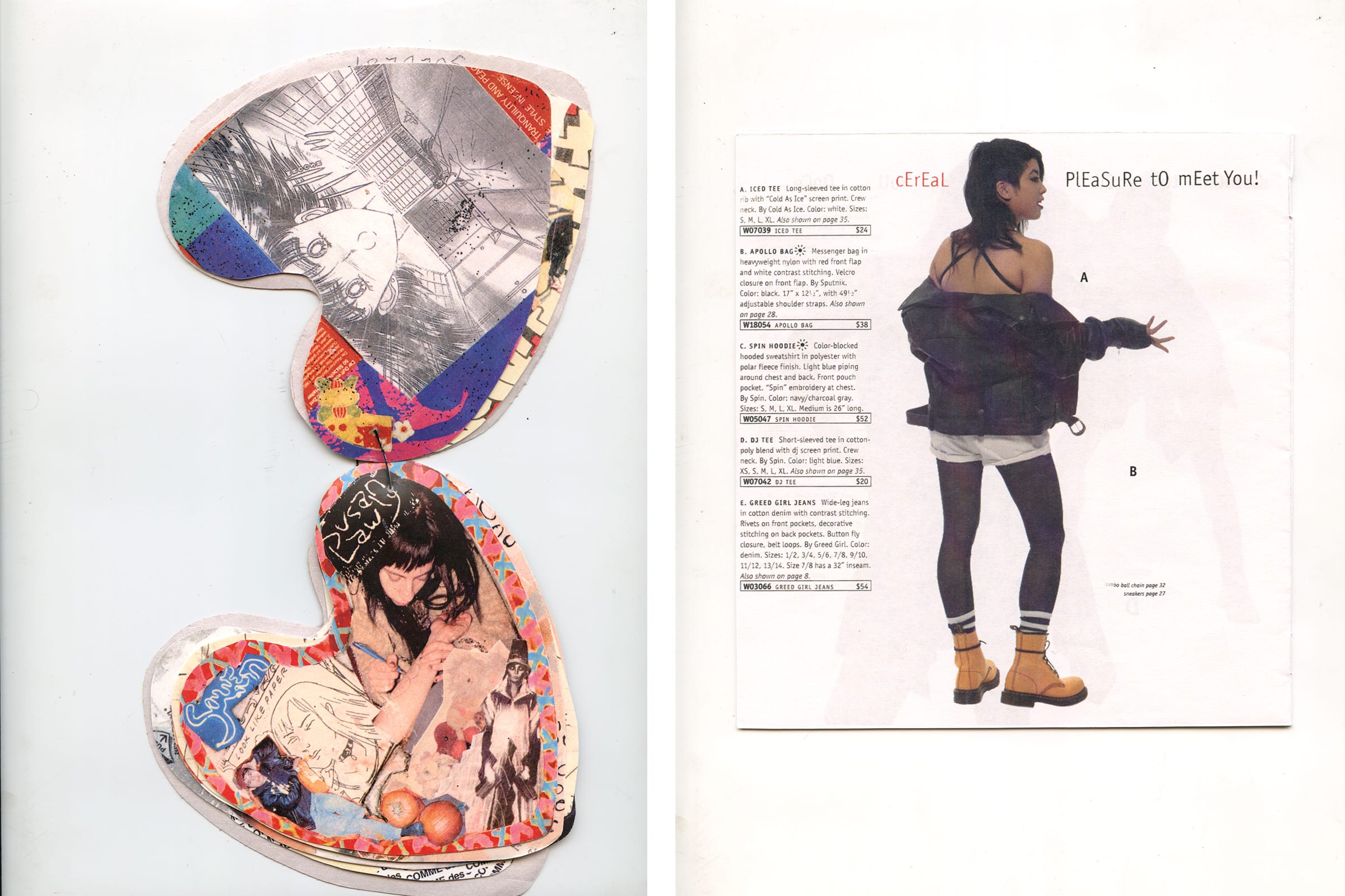 Left: The zine ’Collages from a sketchbook of a Blonde Redhead fan’, 2014. Right: The zine ‘Fall Into It’, 2009. Both zines by Maggie Lee. Courtesy of the artist and Édouard Montassut.