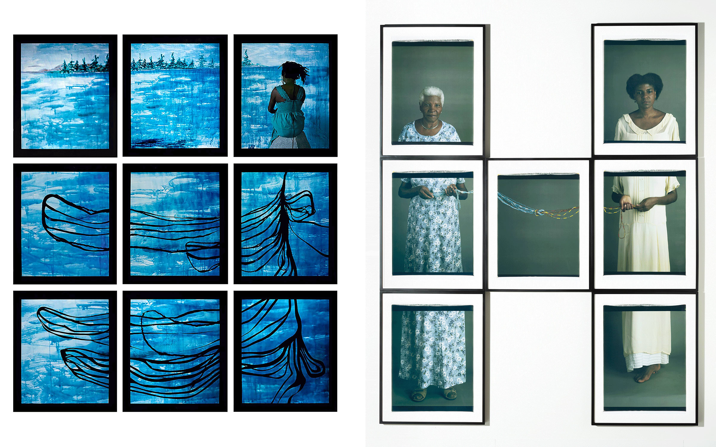 Both artworks by María Magdalena Campos-Pons, courtesy of the artist, Galerie Barbara Thumm, and Gallery Wendi Norris. Left: Dreaming of an Island, 2008. Right: Replenishing, 2001.