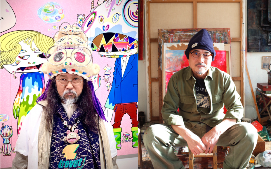 Left: Takashi Murakami. Photography by Chiaki Kasahara. ©Takashi Murakami/Kaikai Kiki Co., Ltd. All Rights Reserved. Right: Shinro Ohtake. Photography by Shoko. Courtesy of Take Ninagawa. © Shinro Ohtake.