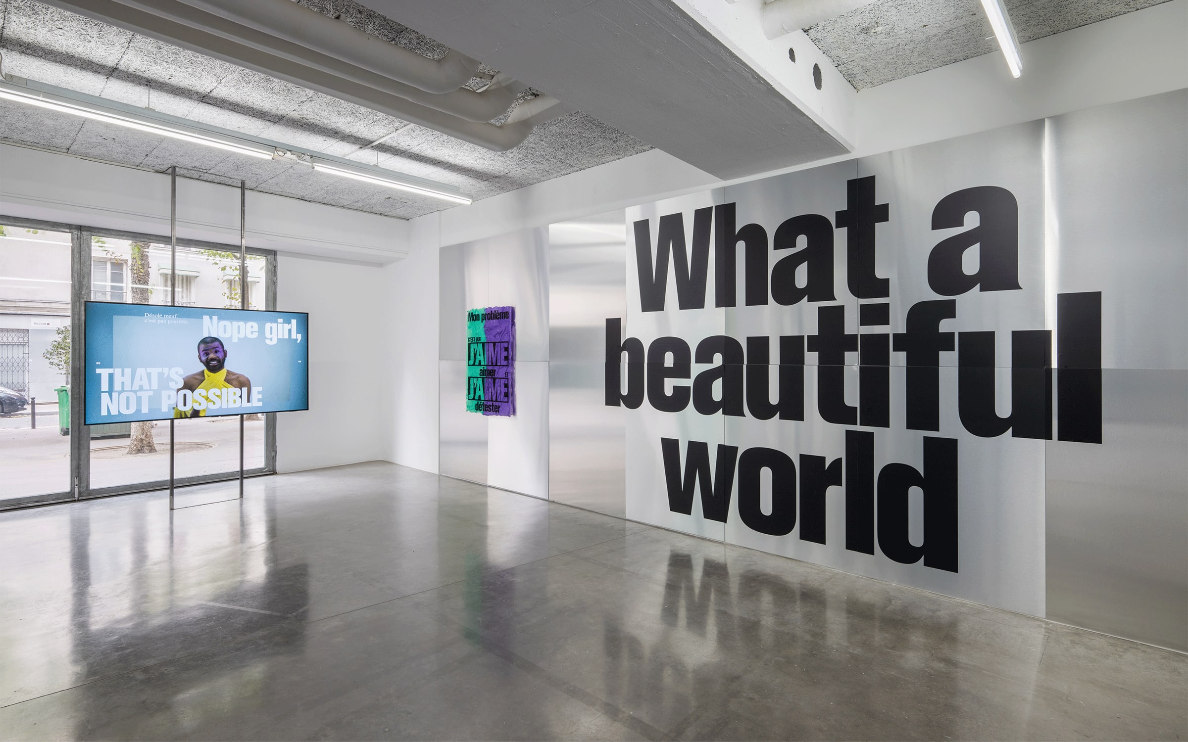 Installation view of Ndayé Kouagou’s exhibition ‘A Change of Perspective’, Frac Île-de-France - Le Plateau, Paris, 2023. Photograph by Martin Argyroglo.