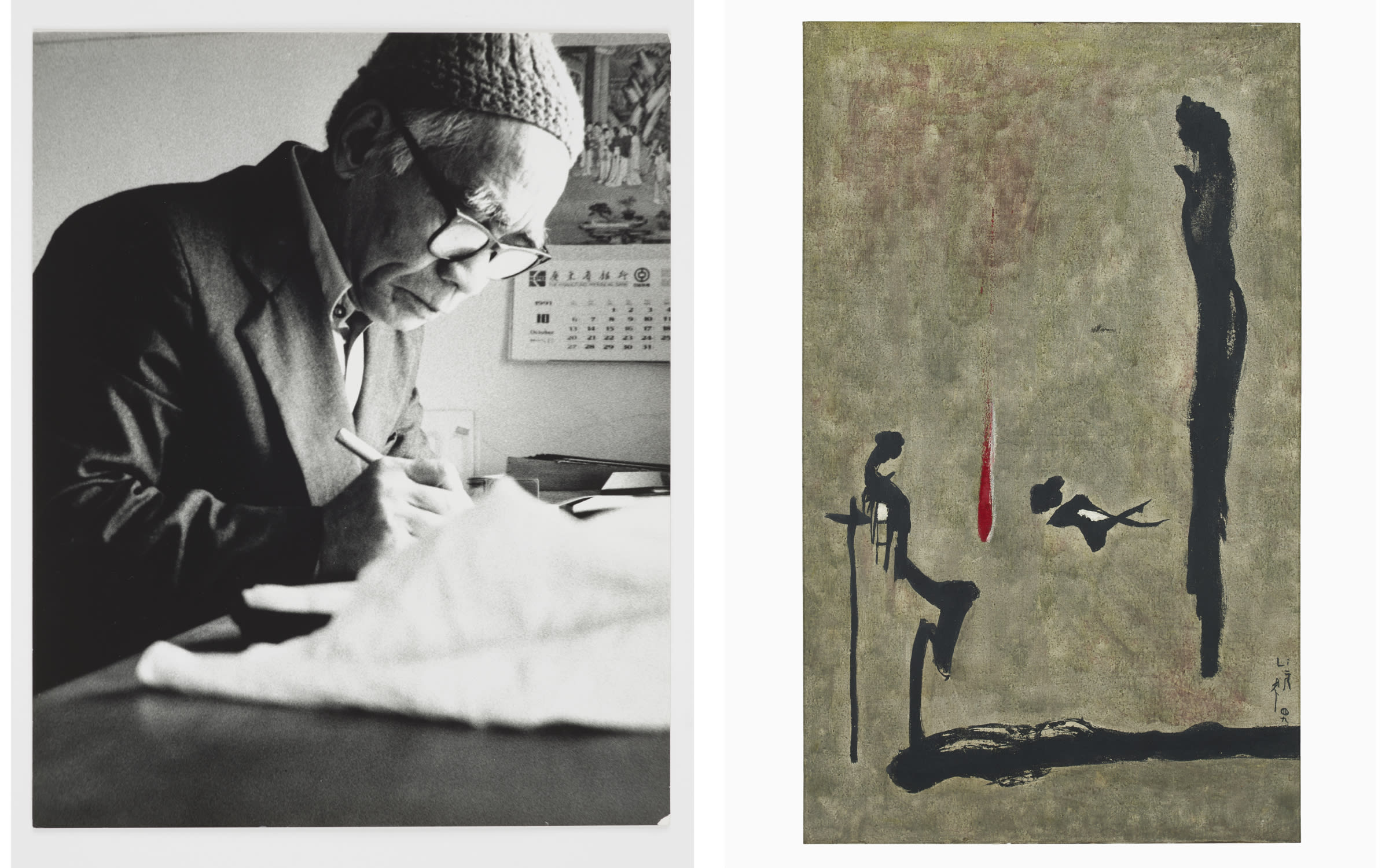 Left: Photograph of Li Yuan-Chia. Courtesy of the Li Yuan-chia Foundation. Right: Li Yuan-chia, Untitled, c.1960. Courtesy of the Li Yuan-chia Foundation.