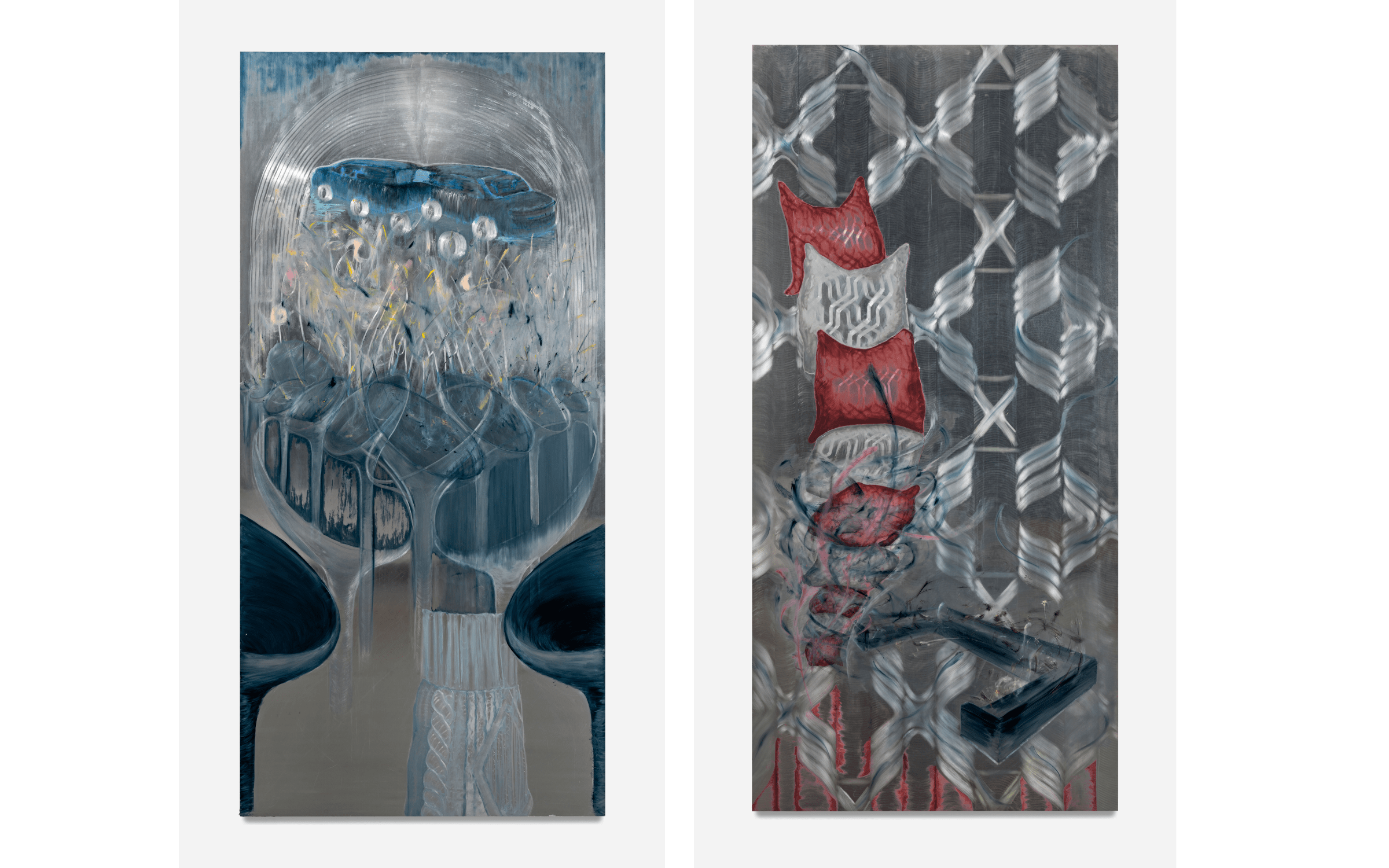 Left: WangShui, Mindful Witness, 2021. Right: WangShui, El Decorum, 2021. Both courtesy of kurimanzutto and High Art.