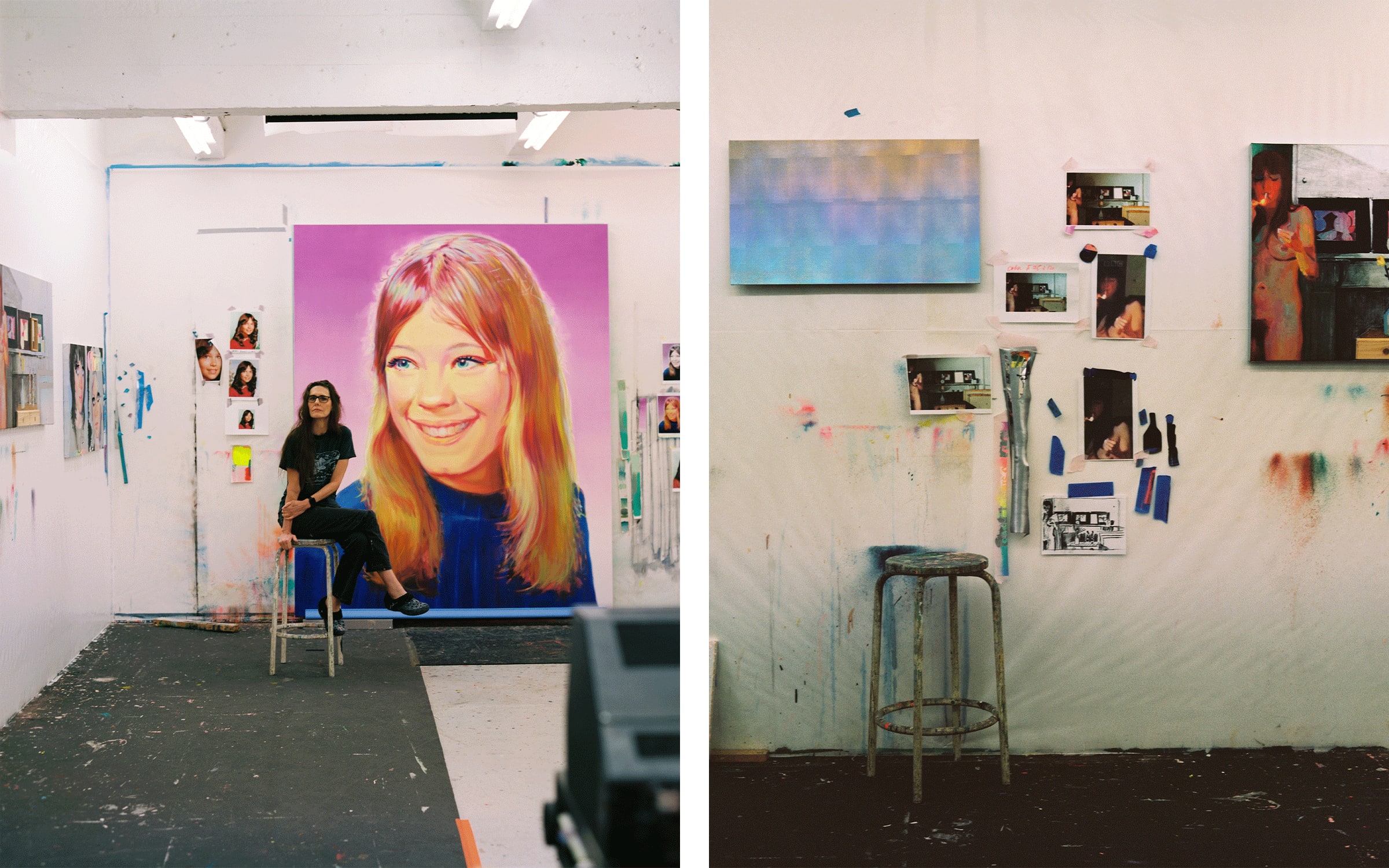 Nina Childress dans son studio aux Lilas, 2022.