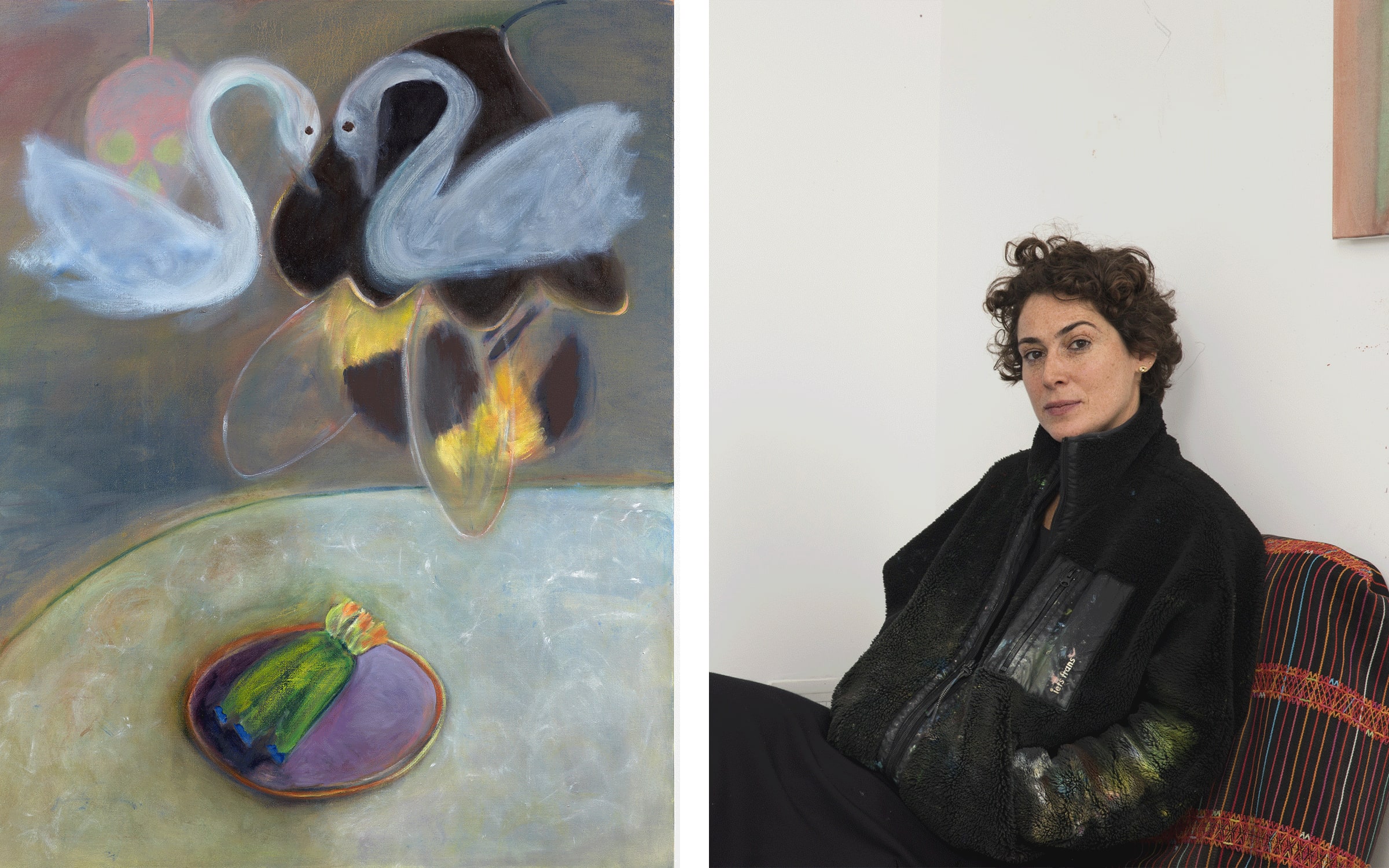 Gauche : Rosalind Nashashibi, Unstuck, 2022. Avec l’aimable autorisation de l’artiste et de Grimm. Droite : Rosalind Nashashibi. Copyright: National Gallery London, 2020.