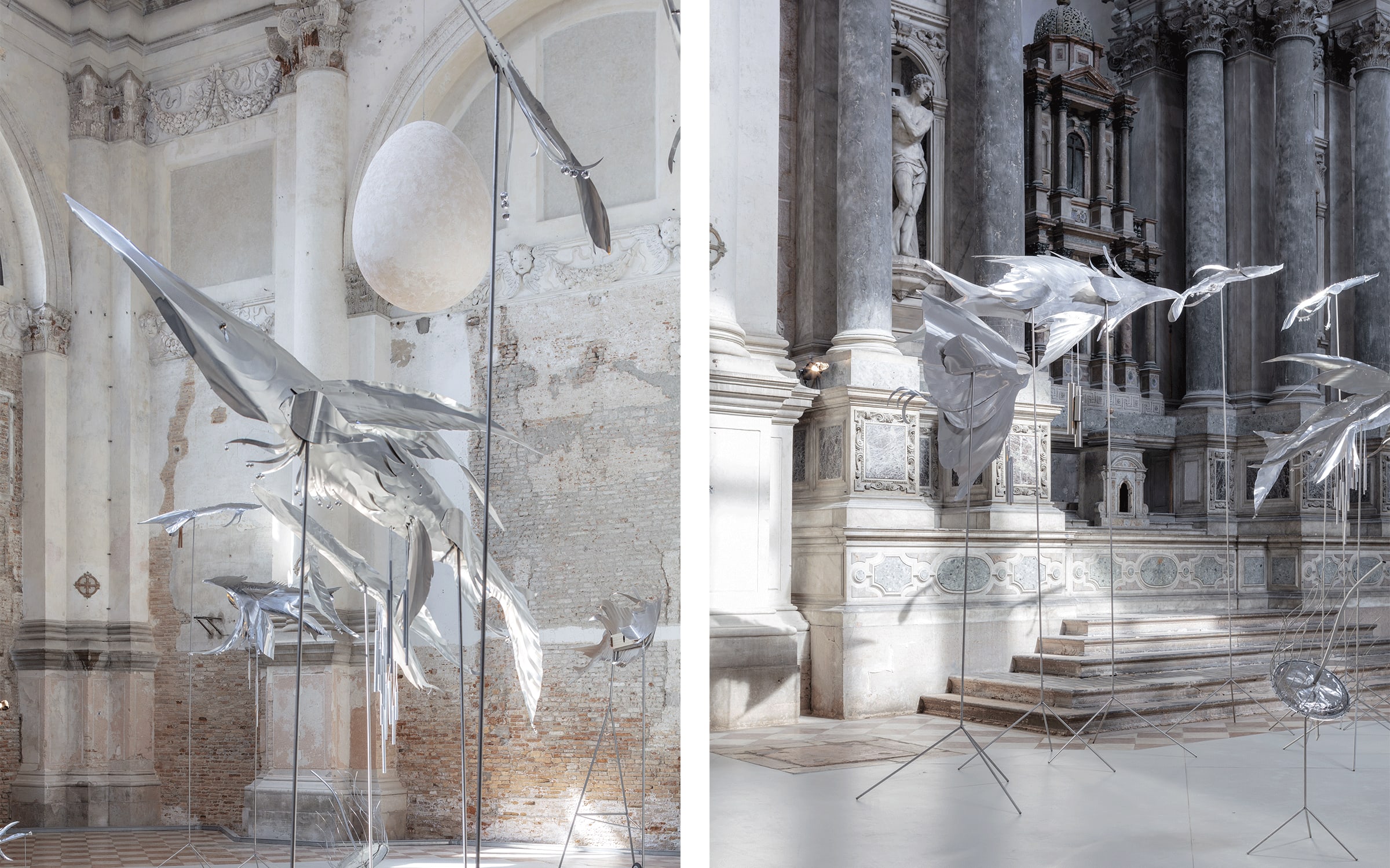 Installation view of Lunar Ensemble for Uprising Seas﻿, Ocean Space, Venice, 2023. Courtesy of the artists, TBA21–Academy, and Audemars Piguet.