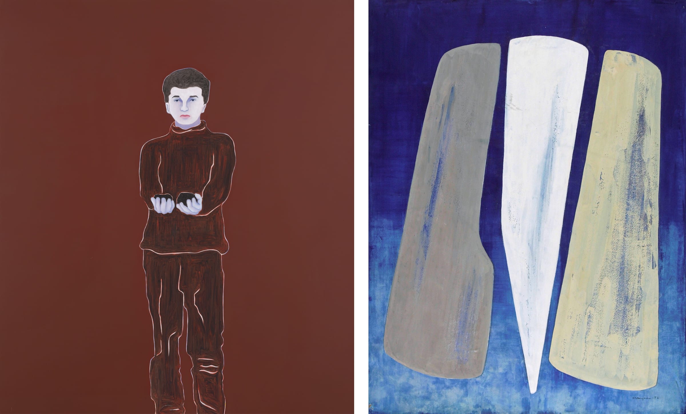 Left: Djamel Tatah  Sans Titre (Inv. 16002), 2016. Courtesy Galerie Poggi. Right: Anna-Eva Bergman, Non titré, 1952. Courtesy of the Fondation Hartung/Bergman, Antibes & Galerie Poggi.