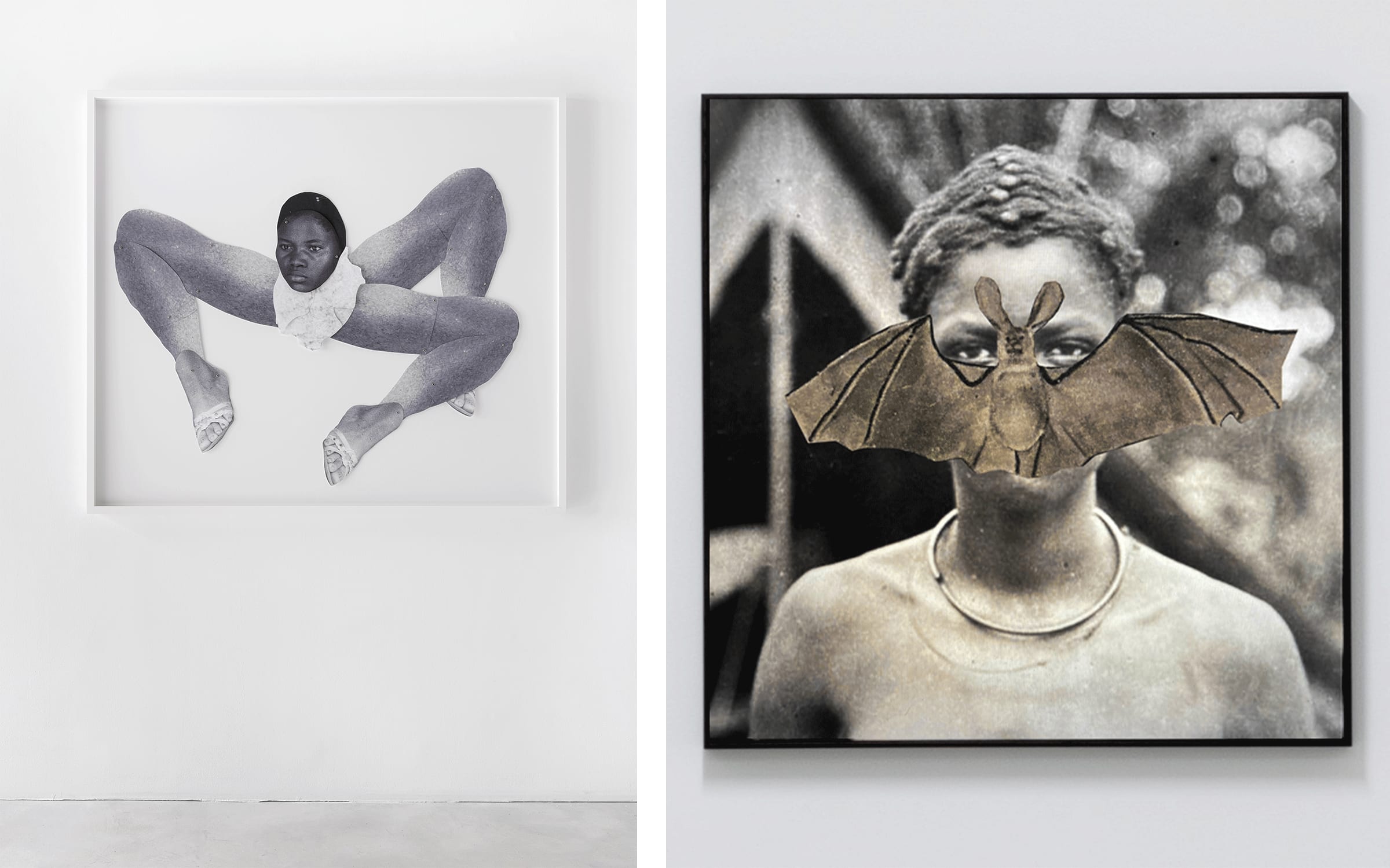 左：Frida Orupabo，《Untitled》，2021，由第34屆聖保羅雙年展委約Fundação Bienal de São Paulo呈獻，照片由Gerhard Kassner拍攝，© Frida Orupabo，圖片由藝術家及Nordenhake藝廊提供；右：Frida Orupabo，《Girl with bat》，2021，照片由Frida Orupabo拍攝，圖片由藝術家及Nordenhake藝廊提供