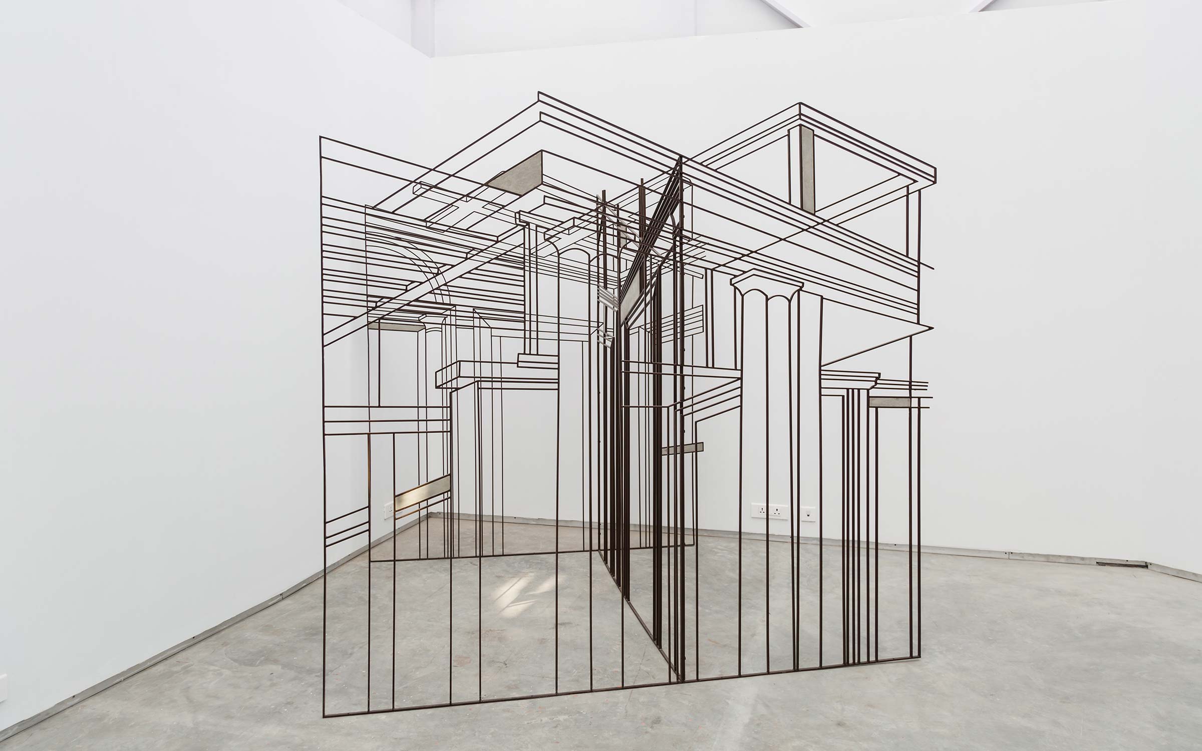 Rathin Barman, Recontextualised Architectural Spaces 1, 2 & 3, 2018, Welded steel, GFRC board & paint, 98 x 73, courtesy Experimenter