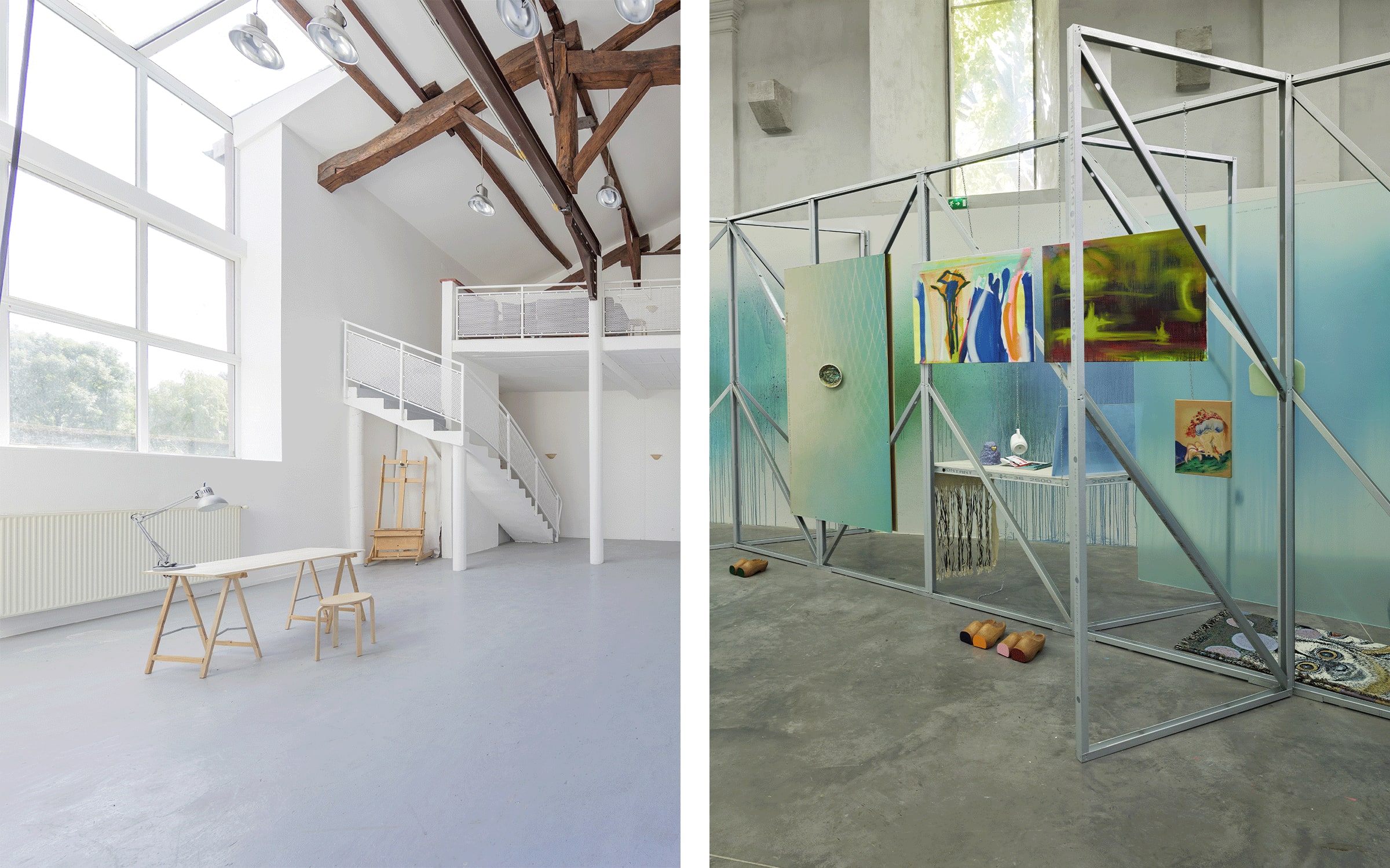 Left: Résidence de Lindre-Basse, centre d’art contemporain - la synagogue de Delme. Photograph by Oh Dancy. Courtesy of centre d’art contemporain - la synagogue de Delme. Right: Installation view of Jagna Ciuchta’s and invited artists’ exhibition ‘Pleine Lune en Poissons’, Les Capucins, Embrun, 2022. Photograph by f.deladerriere. Courtesy of the artists and Les Capucins.