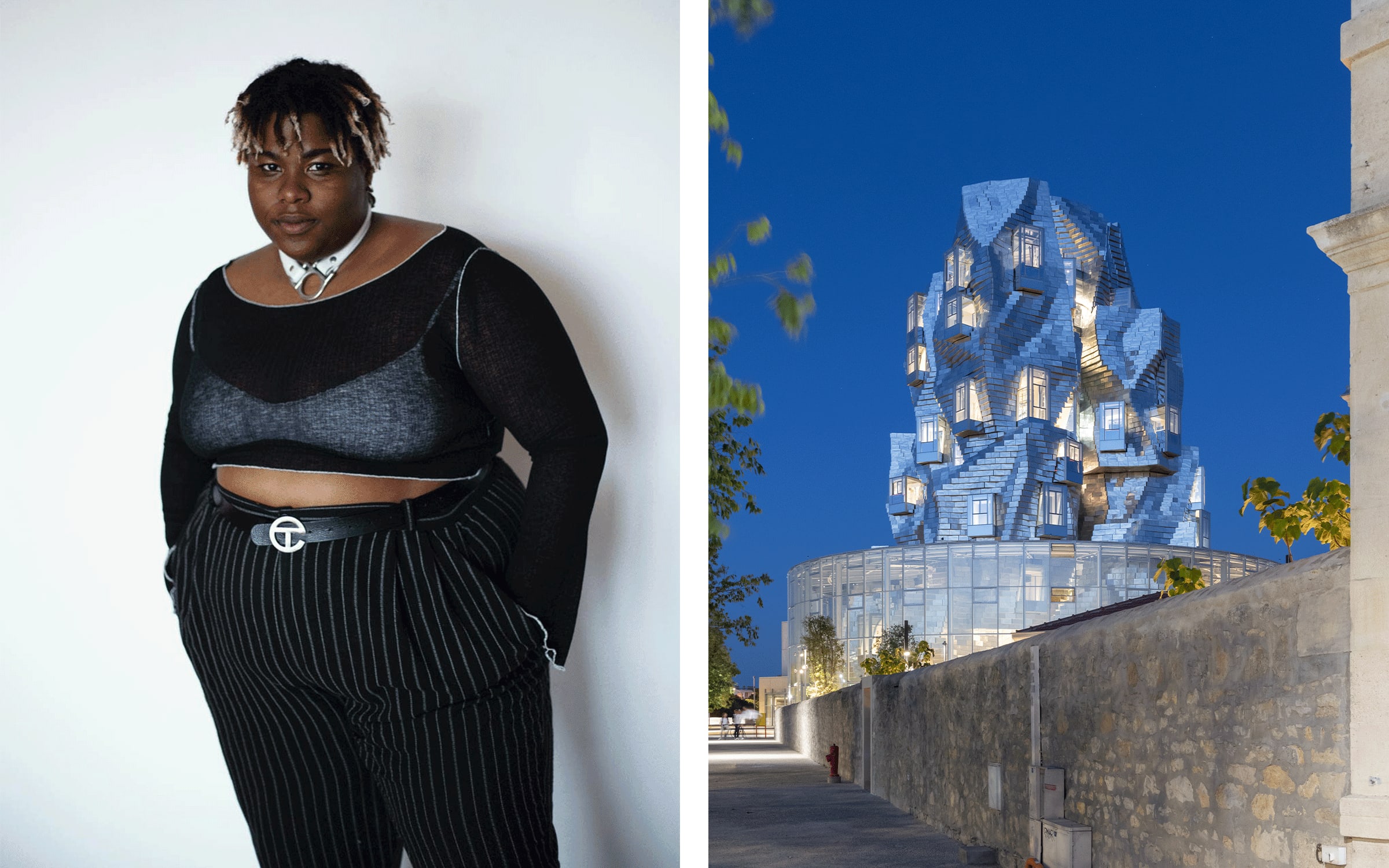 Left: Precious Okoyomon. Courtesy of the artist. Right: LUMA Arles. © Iwan Baan.