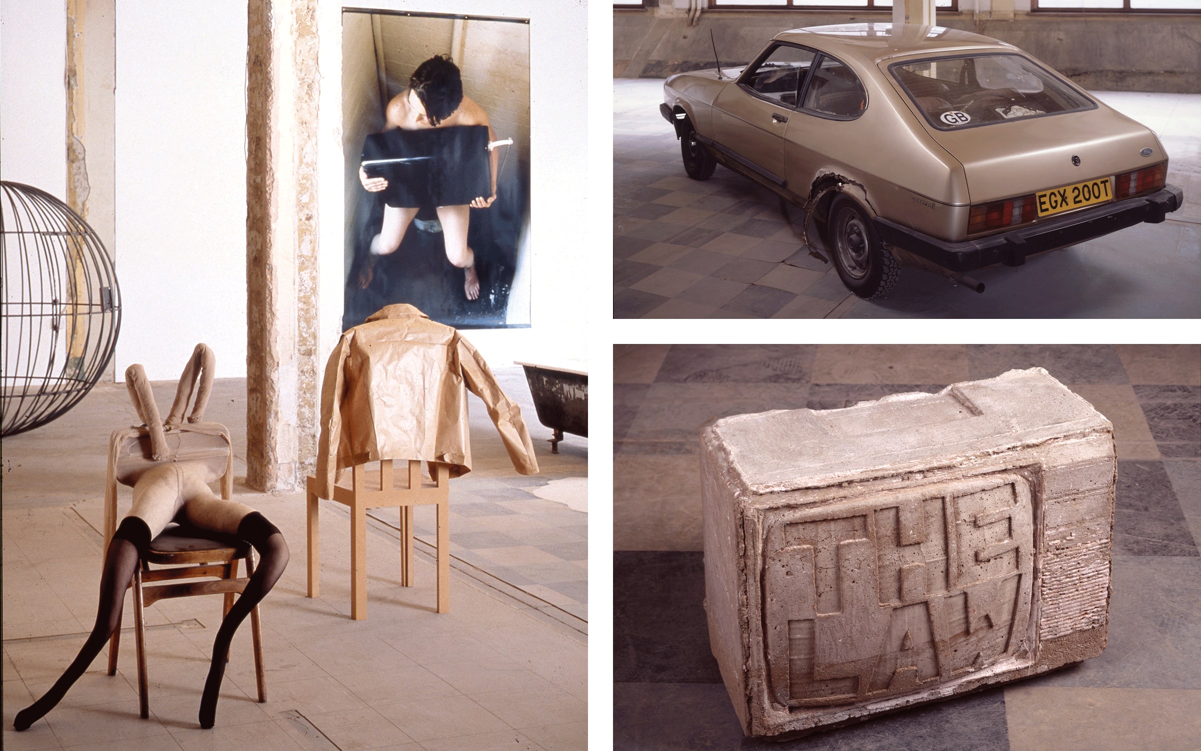 Installation views of Sarah Lucas’s exhibition ‘The Law’, Sadie Coles HQ off-site, St Johns Lofts, London, 1997. © Sarah Lucas, courtesy of Sadie Coles HQ, London.