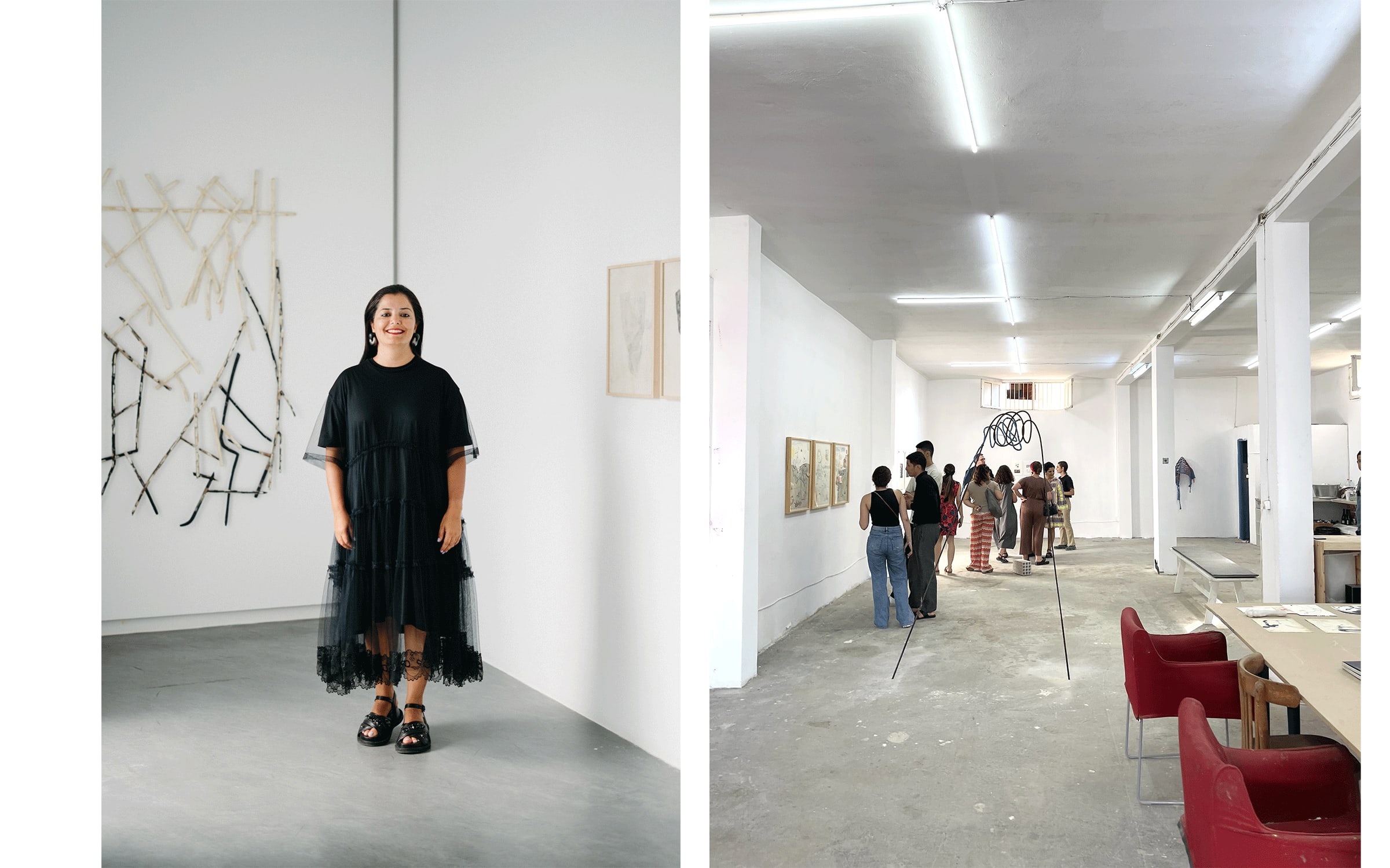 Left: Selma Feriani. Courtesy of Paul Mesnager and Selma Feriani Gallery. Right: The Selma Feriani Gallery Atelier. Photograph by Sonia Kacem. Courtesy of the artists and Gallery Selma Feriani.