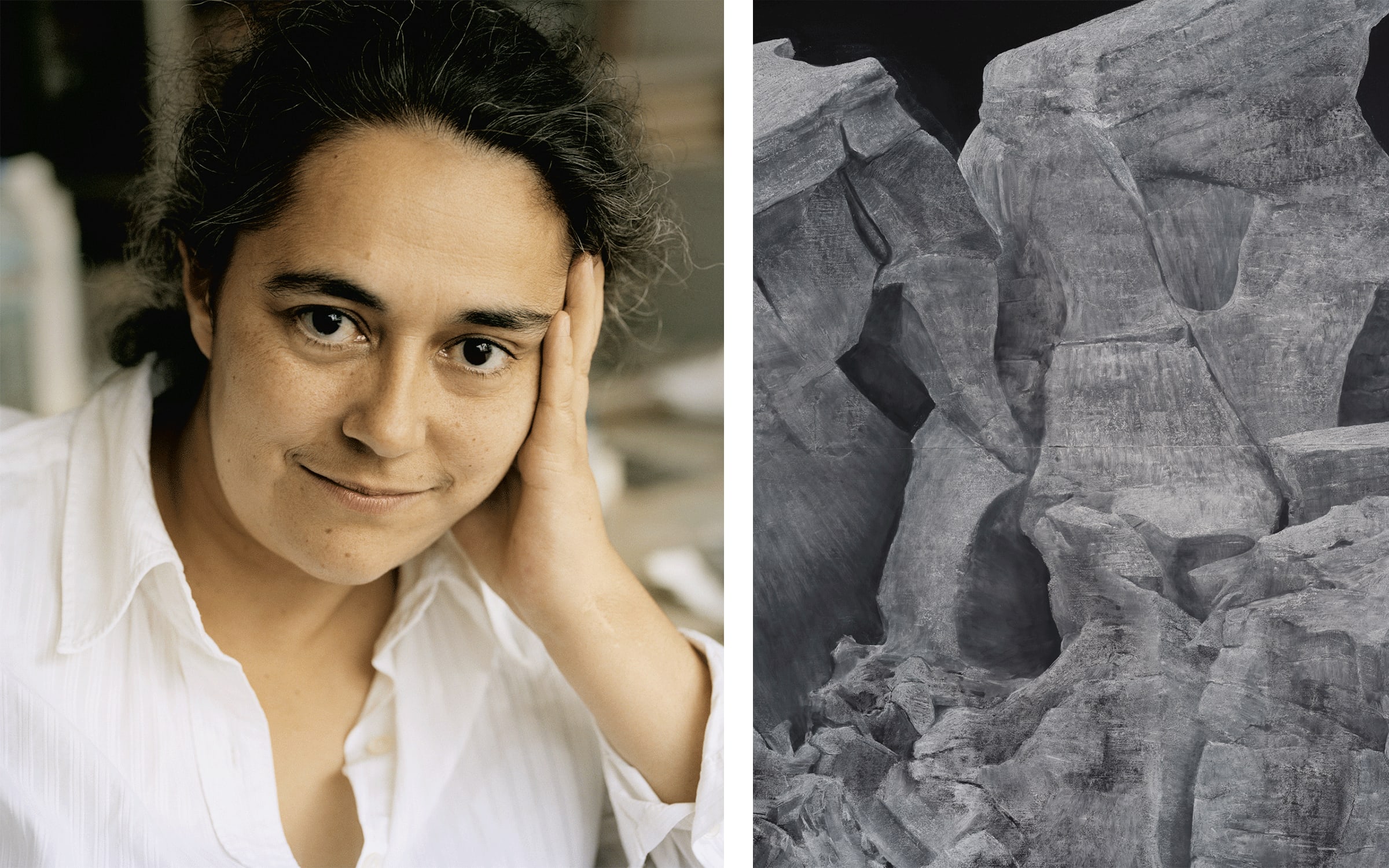 Left: Tacita Dean by Jim Rakete. Right: Tacita Dean, The Wreck of Hope (detail), 2022. Courtesy of the artist.