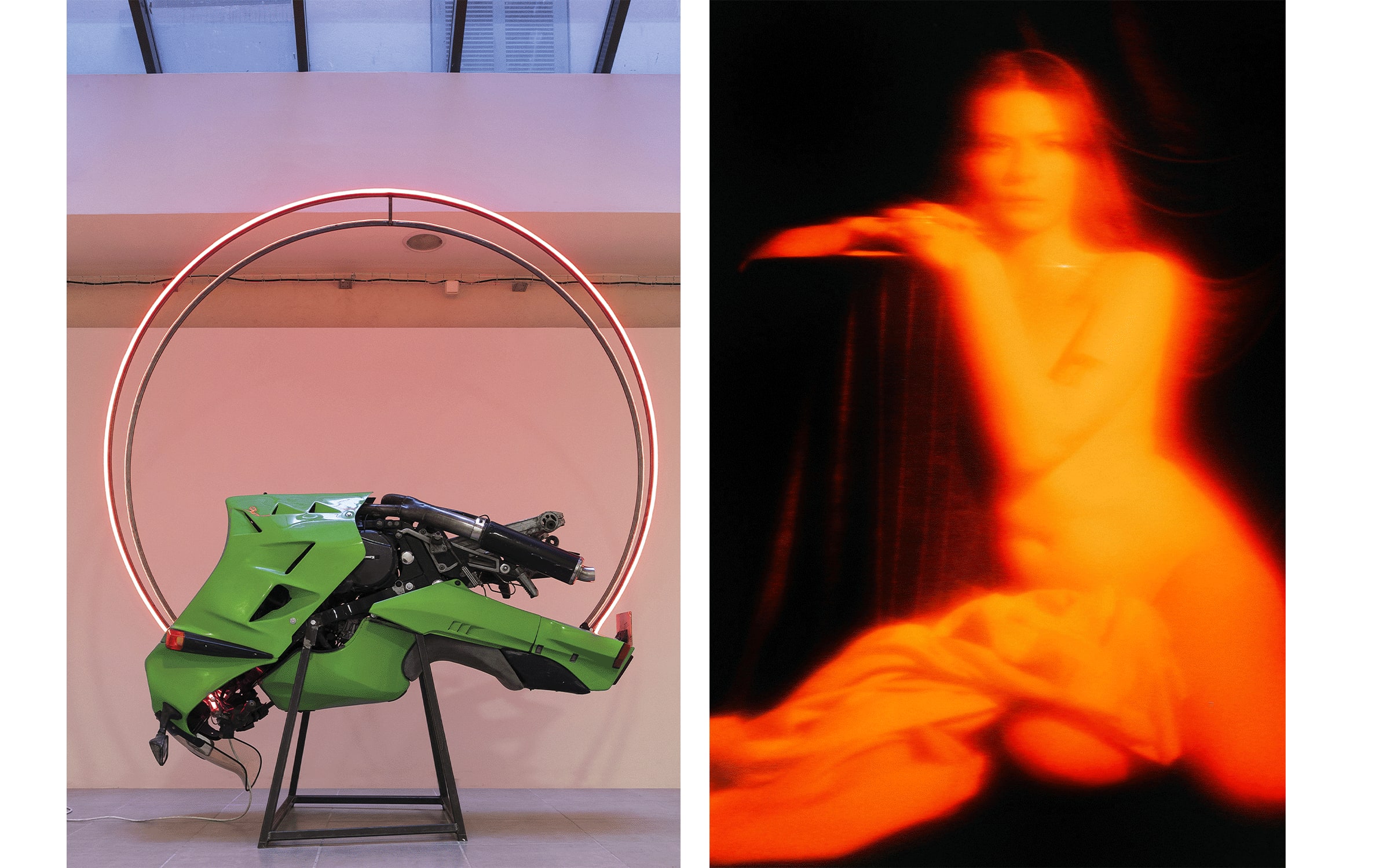 Left: Léo Fourdrinier, love like a sunset, 2020. Installation view at galerie l’Axolotl, Toulon. Courtesy of the artist. Droite: Mohamad Abdouni, Maya Moumne, 2020. © Mohamad Abdouni.