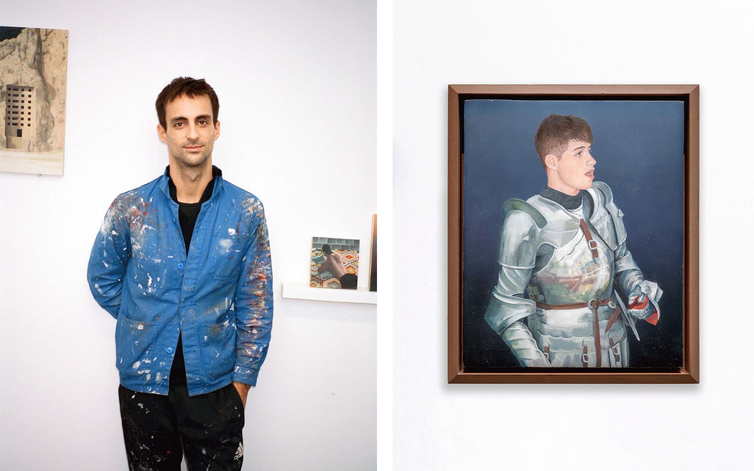 Left: Jean Claracq. © Nicolas Kuttler. Right: Jean Claracq, Working Class Hero, 2021. Courtesy of the artist and Sultana.