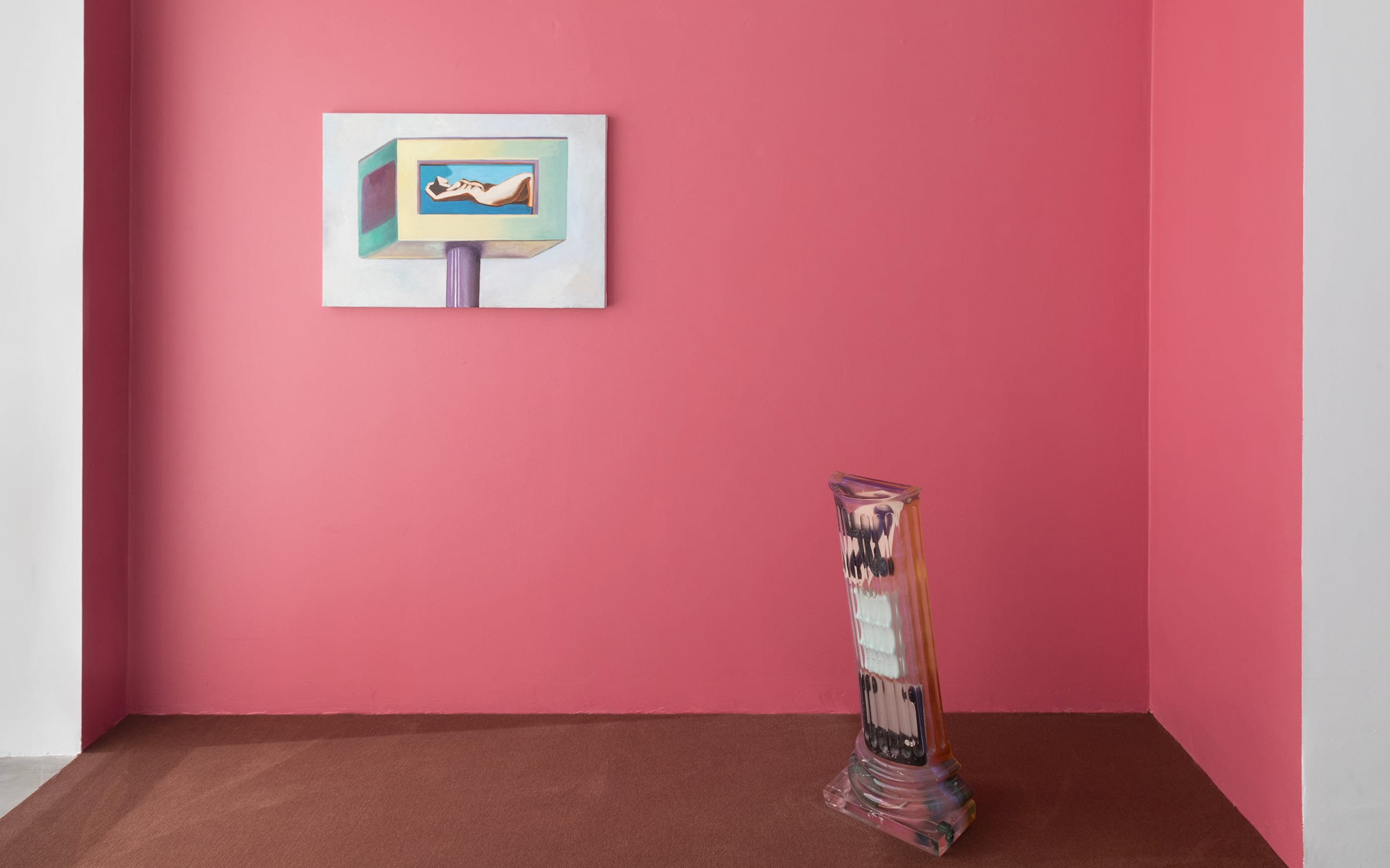 Installation view of ‘On Living – With Taste’’. Works by Allison Katz and Danai Anesiadou. Courtesy of dépendance. Photograph by Alice Pallot.