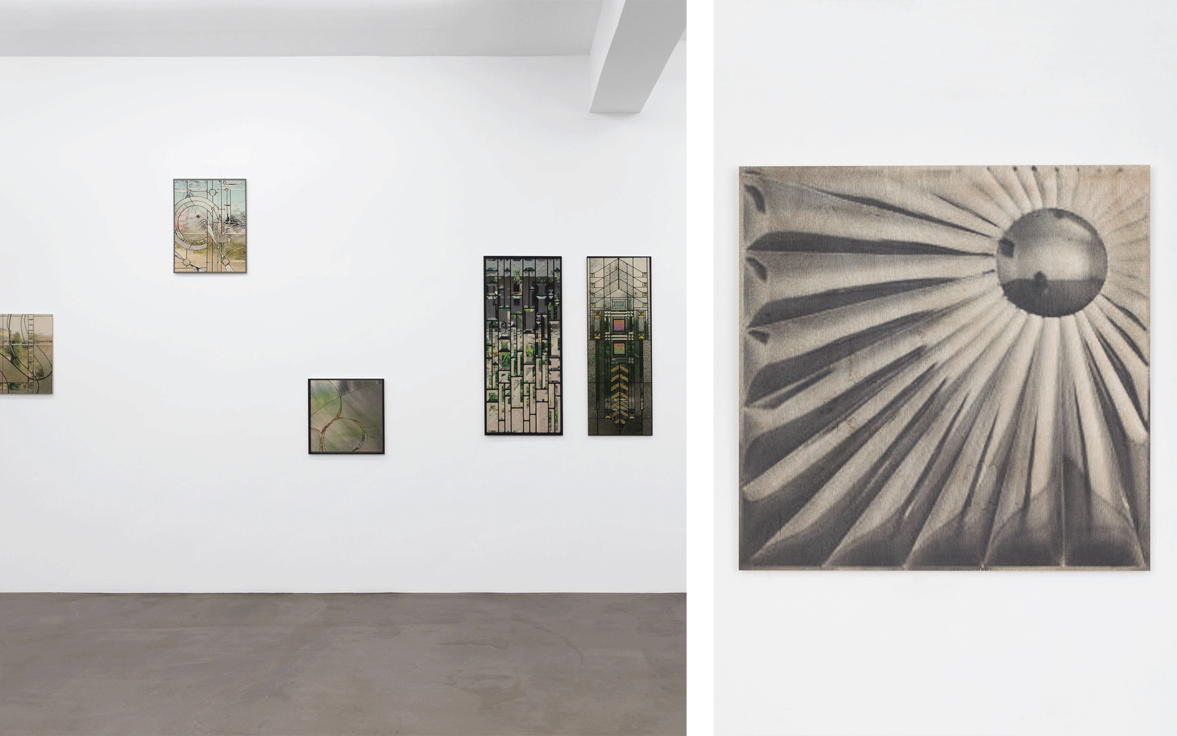 Left: Installation view of Hélène Fauquet, 'monde ouvert' at Edouard Montassut, Paris, 2022. Courtesy of Edouard Montassut. Right: Hélène Fauquet, Untitled (long life), 2022. Courtesy of Edouard Montassut. 