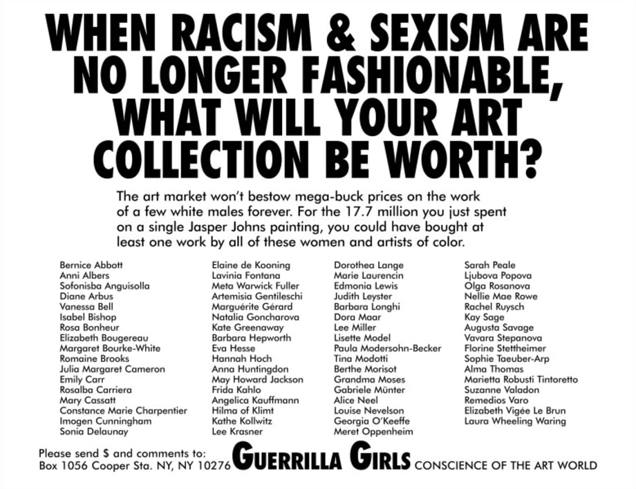 The Guerrilla Girls When Racism And Sexism Are No Longer Fashionable What Will Your Art 