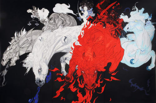 Yoshitaka Amano | Four Horses, 2015 | Art Basel