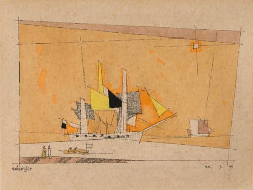 Untitled (Two Sailing Ships, Rowing Boat, and Figures on the Shore)