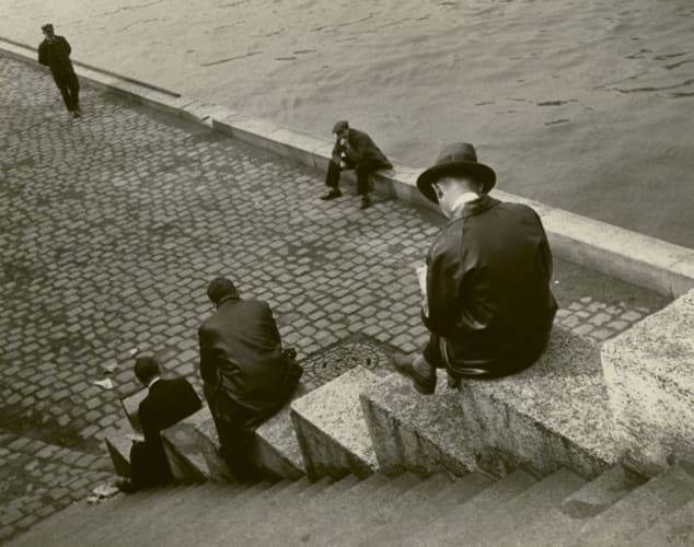 Three Men Sitting on Steps at the Seine, Paris