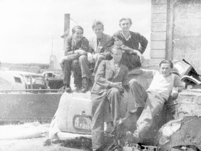 With my new friends just after arriving in Wiesbaden D.P. Camp, 1945