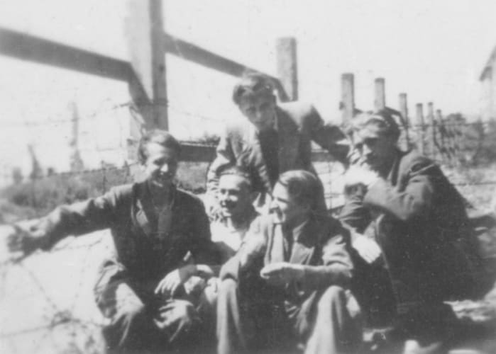 Myself with my new friends just after arriving in Wiesbaden D.P. Camp, 1945
