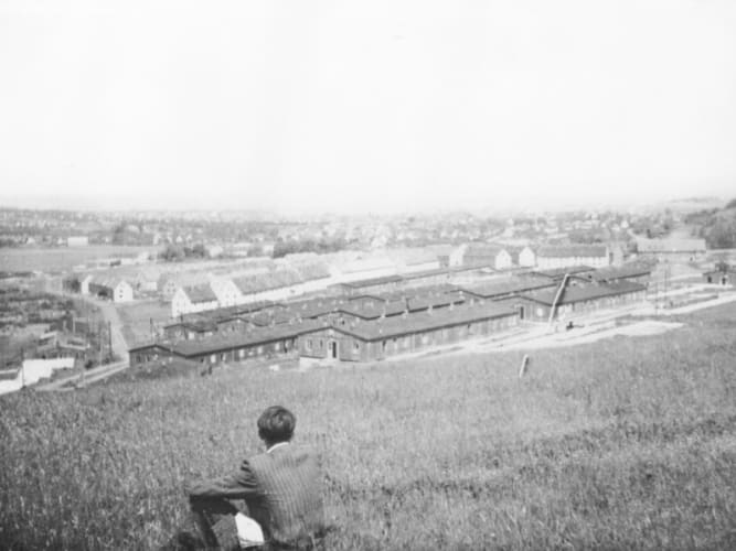 Kassel/Mattenberg, myself overlooking the D.P. Camp, 1948, photo: Adolfas Mekas