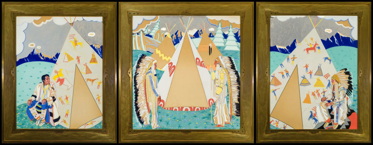 Chief Buffalo Hide; Bob Riding Horse and Chief Shot Both Sides; Mike Little Dog [Triptych]