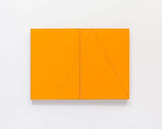 A triangle within two rectangles orange (diptych)