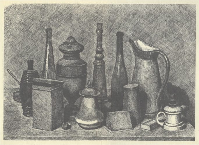 Giorgio Morandi | Grande natura morta con la lampada a destra