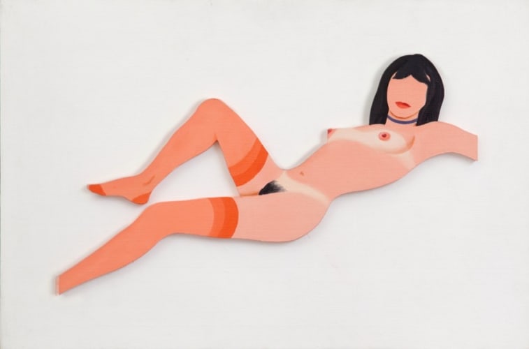 Reclining Stockinged Nude (Brunette with Red Stockings)