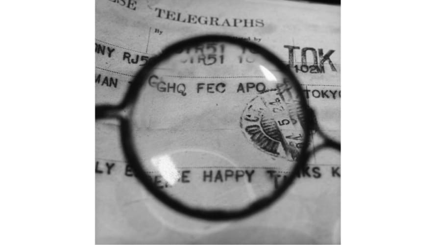 Foujita’s Glasses - Viewing a telegram he sent to GHQ officer Sherman who helped him leave Japan