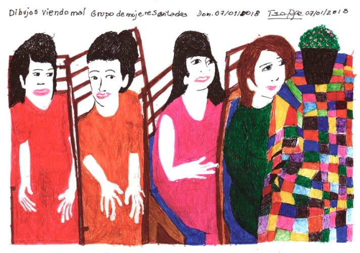 Dibujos viendo mal - Grupo de mujeres sentadas - Dom. 07/01/2018