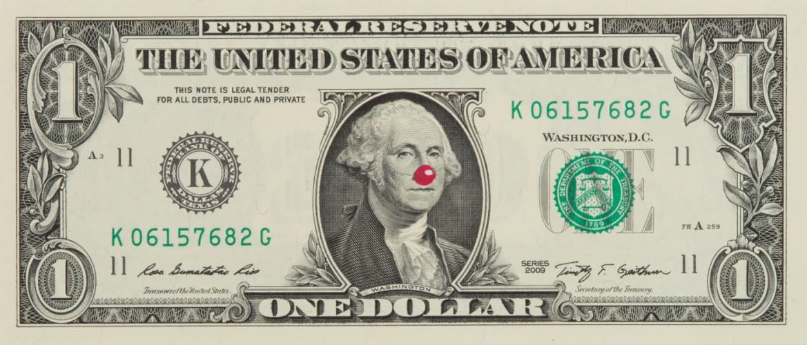 One Dollar Bill with Red Nose