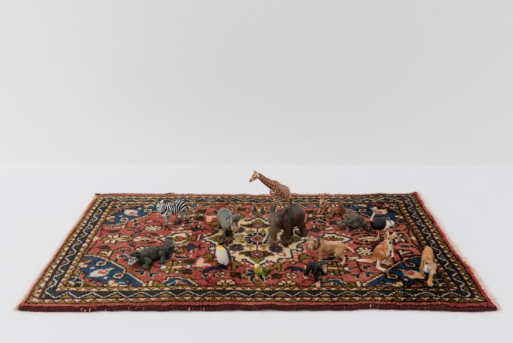 Oriental Carpet with 15 Hand-painted Animals