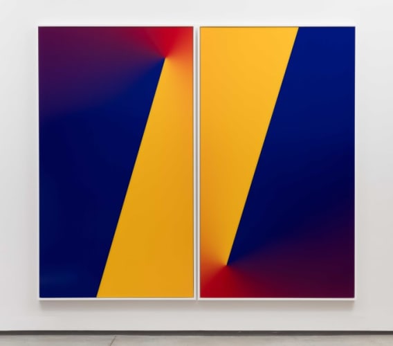 Photoshop CS: 84 by 48 inches, 300 DPI, RGB, square pixels, default gradient “Blue, Red, Yellow “, mousedown y=2850 x=11800, mouseup y=25140 x=5290; Photoshop CS: 84 by 48 inches, 300 DPI, RGB, square pixels, default gradient “Blue, Red, Yellow “, mousedo
