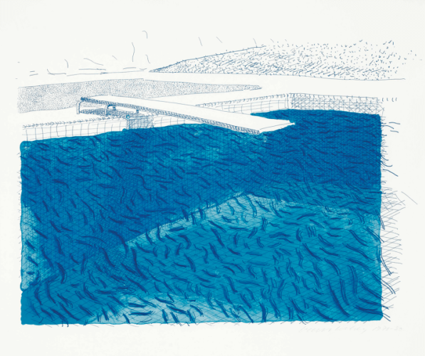 Lithographic Water Made of Lines, Crayon, and two Blue Washes