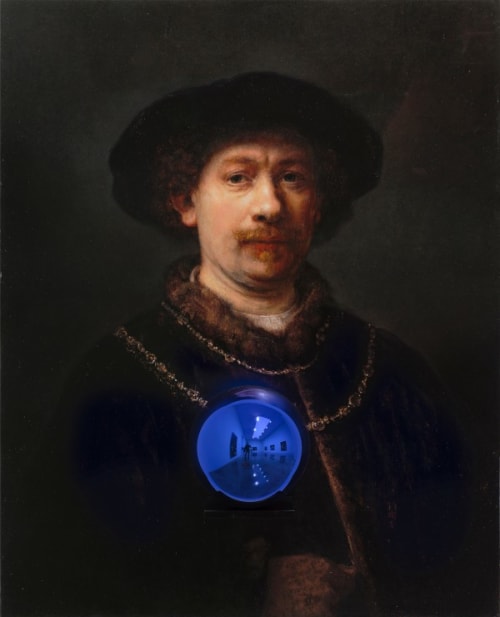 Gazing Ball (Rembrandt Self-Portrait Wearing a Hat)