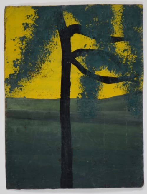 Single Tree With Three Branches Against Yellow Sky